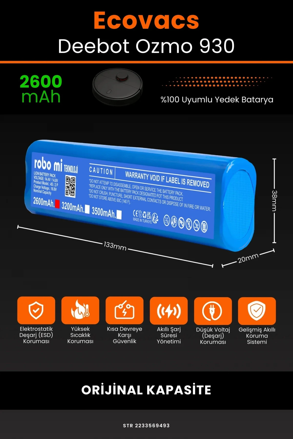 Ecovacs Deebot Ozmo 930 2600mAh Robot Süpürge Bataryası - Gerçek Kapasite, Maksimum Güvenlik