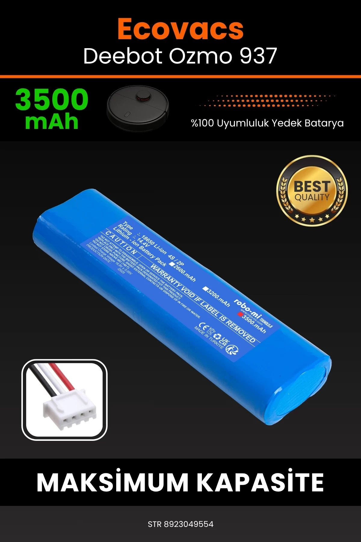 Ecovacs Deebot Ozmo 937 3500mAh Robot Süpürge Bataryası - Yüksek Yoğunluklu Li-ion Hücre