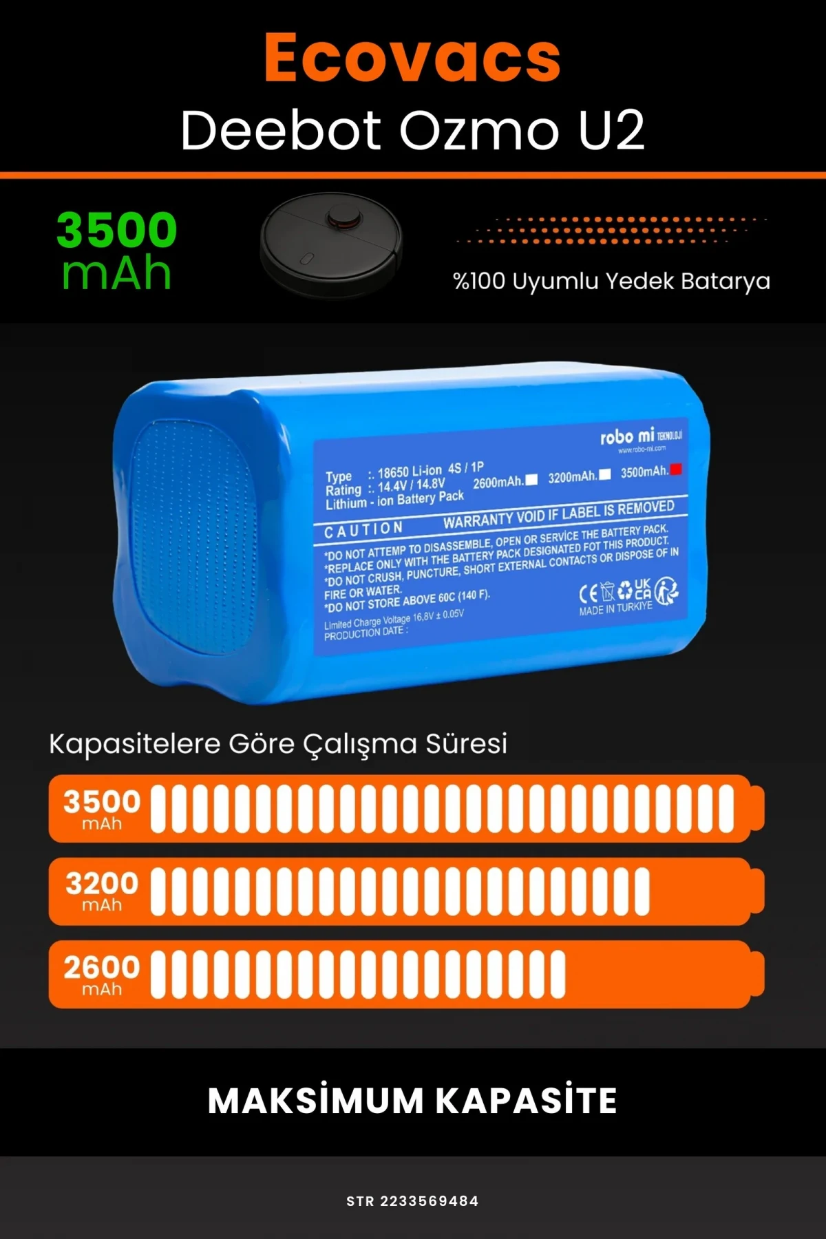 Ecovacs Deebot Ozmo U2 3500mAh Robot Süpürge Bataryası - Gerçek Kapasite, Maksimum Güvenlik