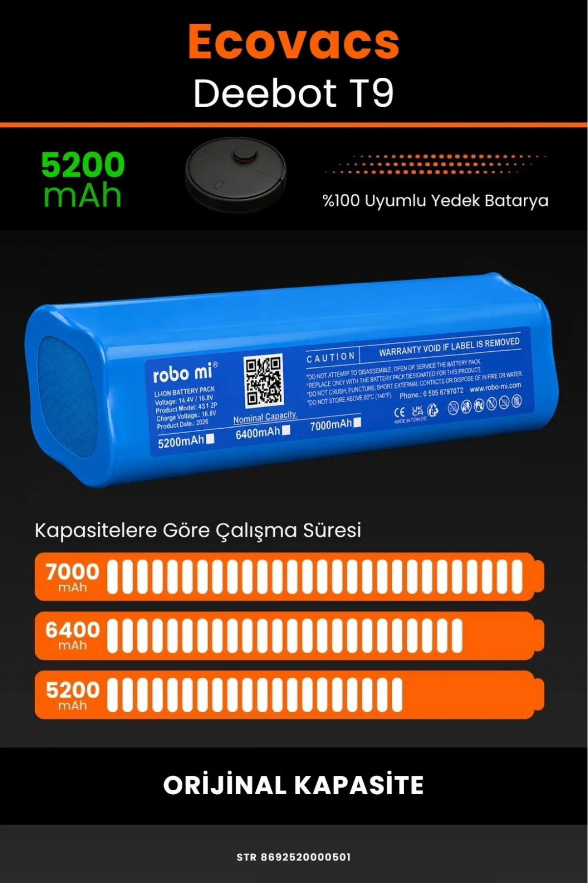 Ecovacs Deebot T9 Uyumlu 5200mAh Robot Süpürge Bataryası - Orijinal Kapasite