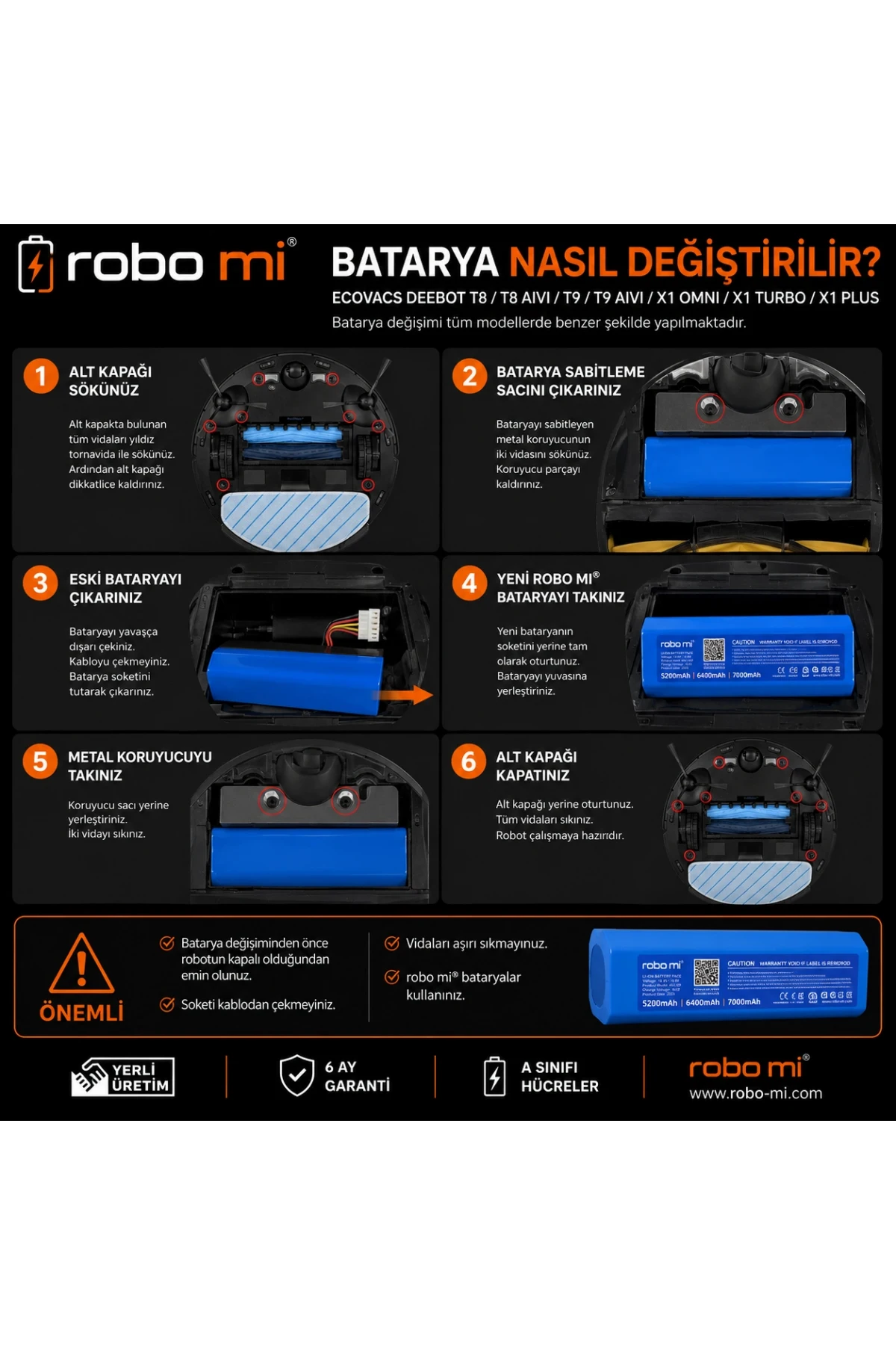 Ecovacs Deebot T9 Uyumlu 7000mAh Robot Süpürge Bataryası - Maksimum Kapasite