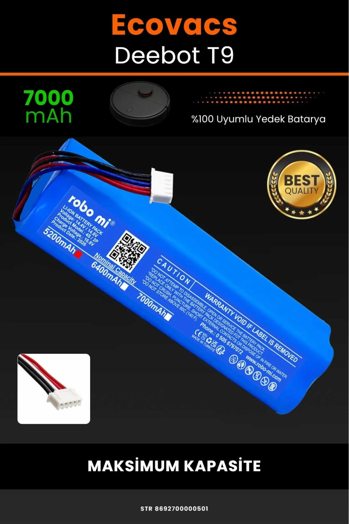 Ecovacs Deebot T9 Uyumlu 7000mAh Robot Süpürge Bataryası - Maksimum Kapasite