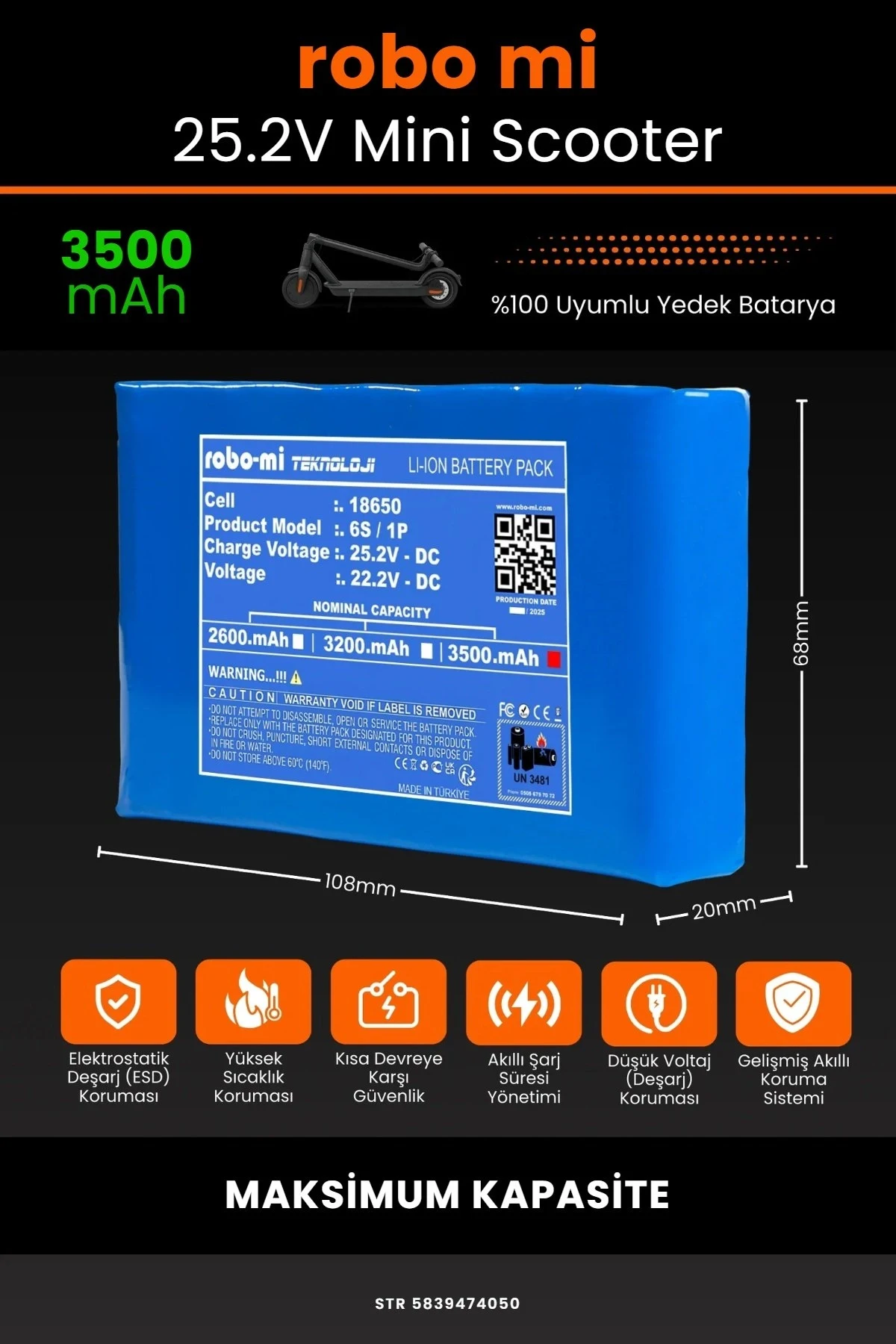 Elektrikli Çocuk Scooter Batarya 25.2V 3500mAh - Gerçek Kapasite, Maksimum Güvenlik