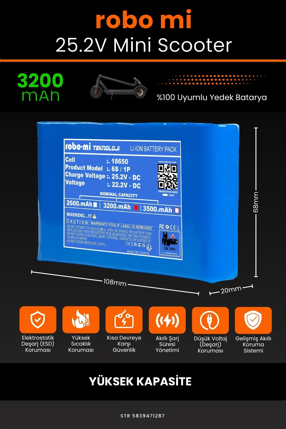 Elektrikli Çocuk Scooter Uyumlu Batarya 25.2V 3200mAh - Yüksek Kapasite