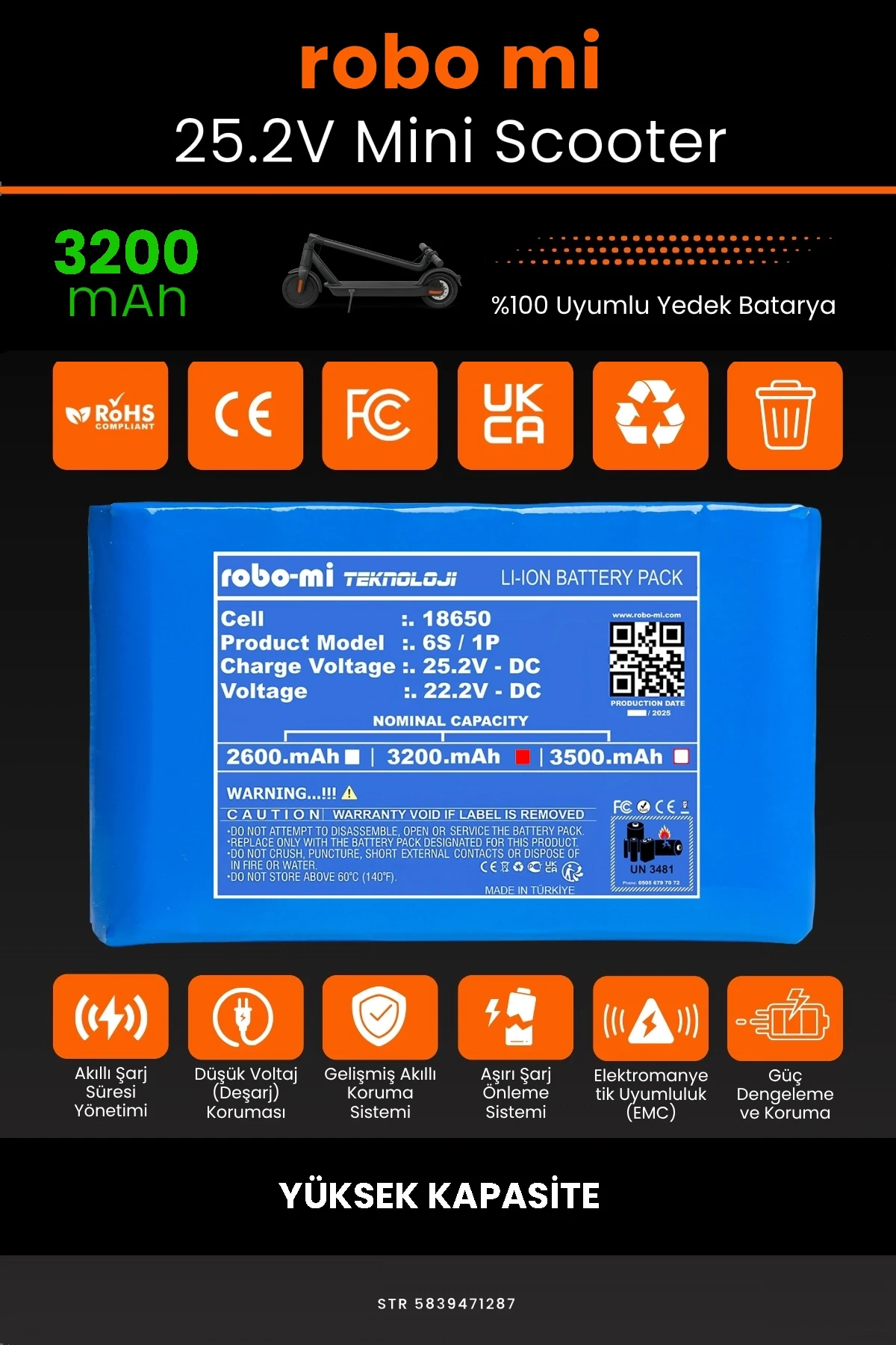 Elektrikli Çocuk Scooter Uyumlu Batarya 25.2V 3200mAh - Yüksek Kapasite