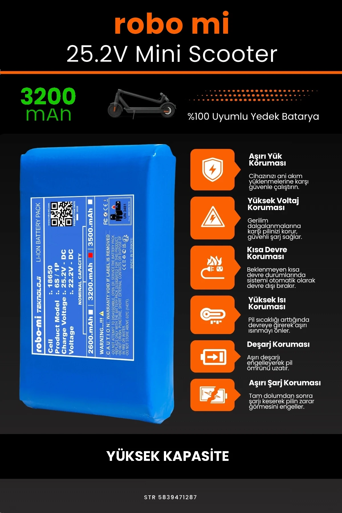 Elektrikli Çocuk Scooter Uyumlu Batarya 25.2V 3200mAh - Yüksek Kapasite