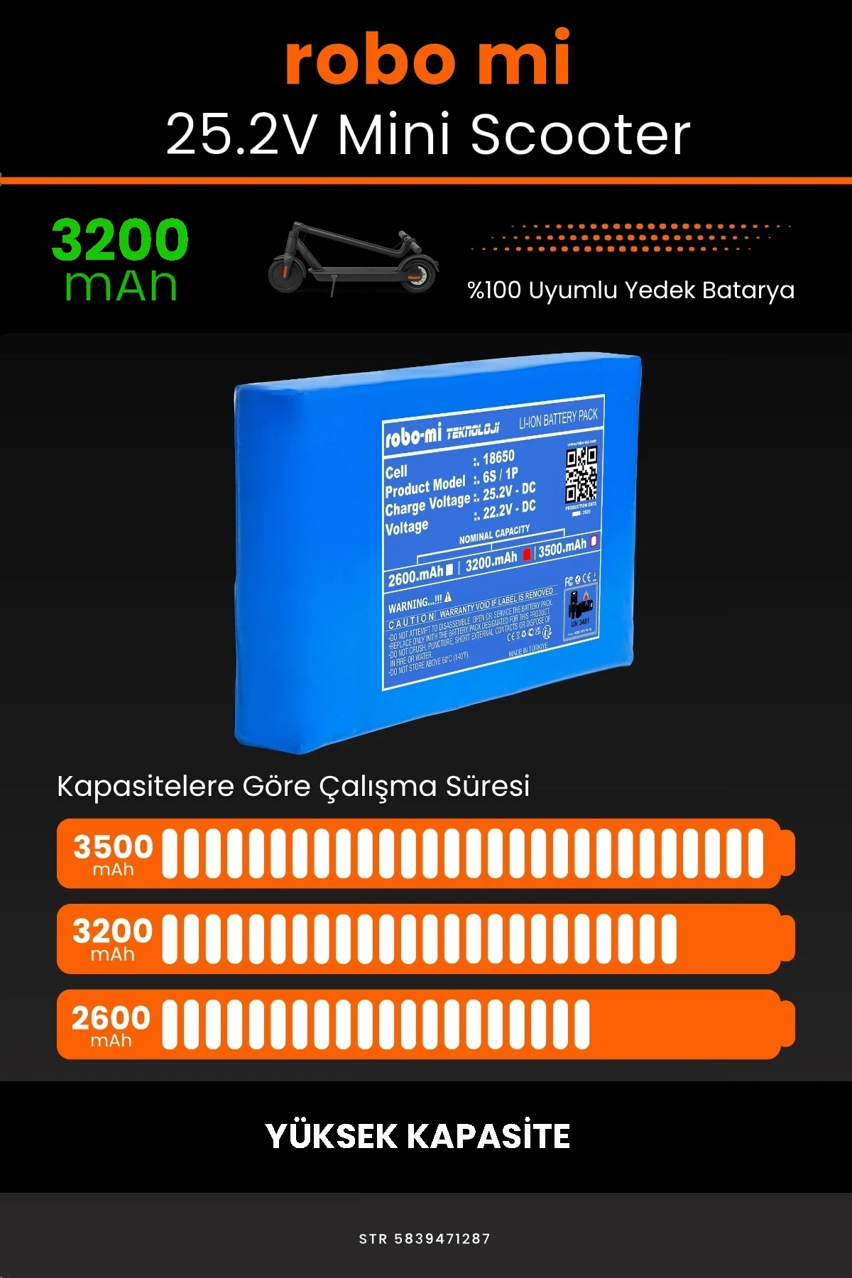 Elektrikli Çocuk Scooter Uyumlu Batarya 25.2V 3200mAh - Yüksek Kapasite