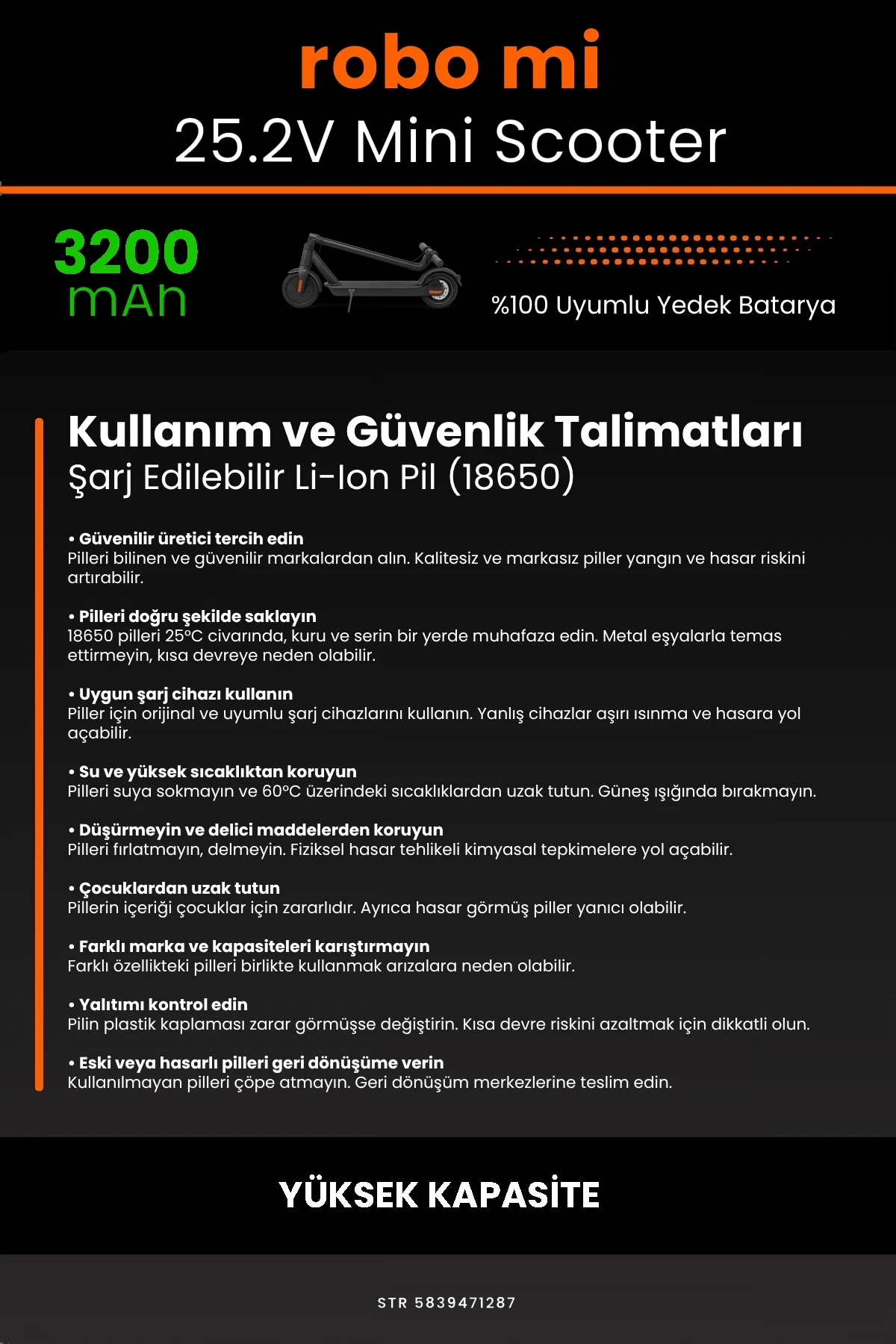 Elektrikli Çocuk Scooter Uyumlu Batarya 25.2V 3200mAh - Yüksek Kapasite