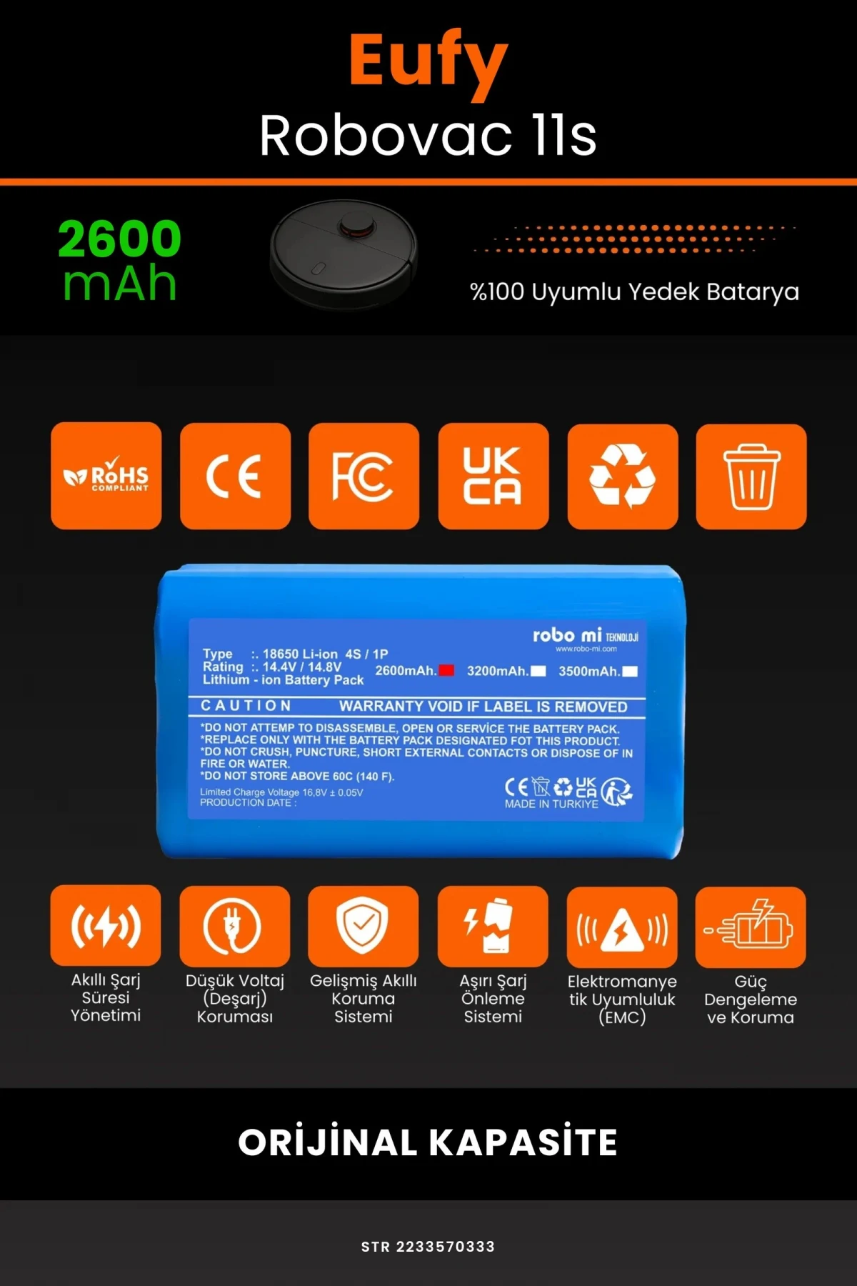 Eufy 11s 2600mah Robot Süpürge Bataryası - Gerçek Kapasite, Maksimum Güvenlik