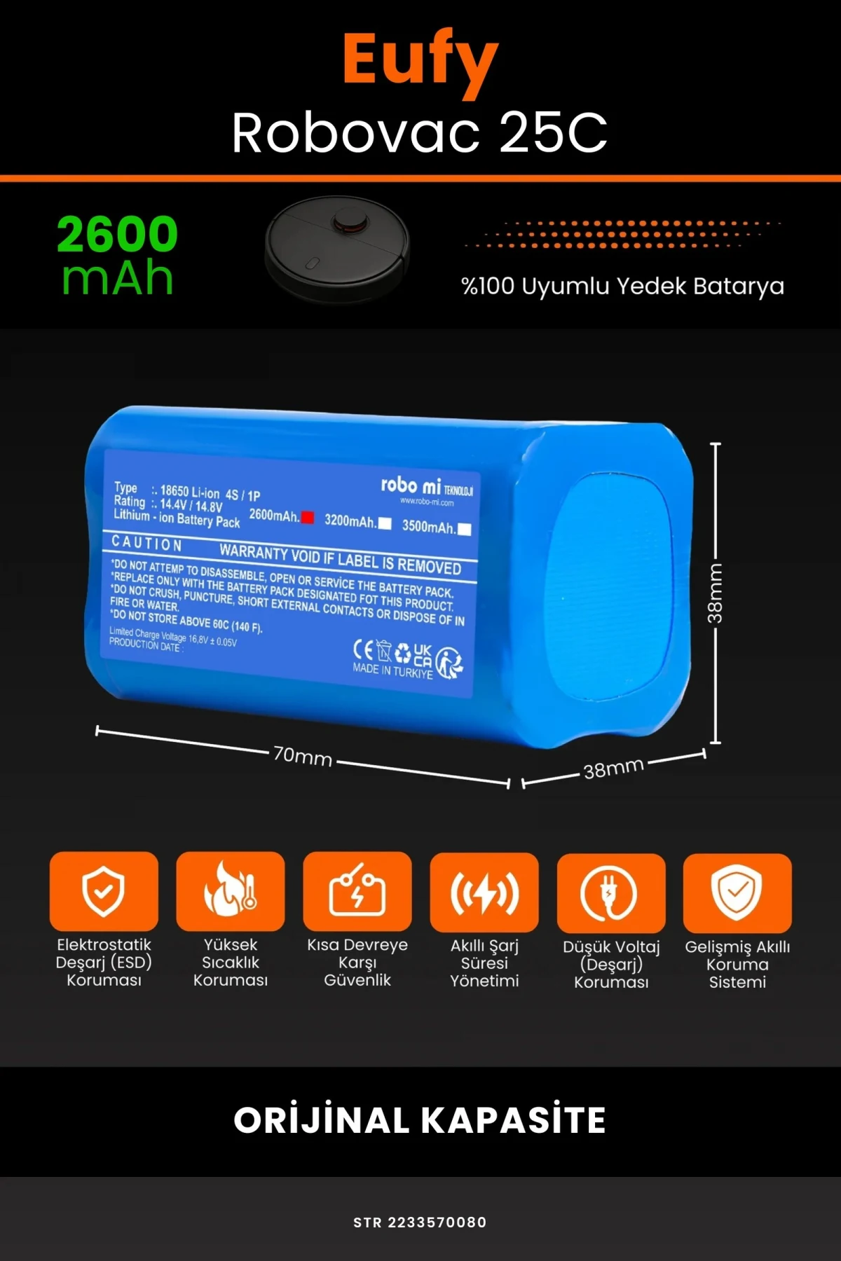 Eufy 25C 2600mAh Robot Süpürge Bataryası - Gerçek Kapasite, Maksimum Güvenlik