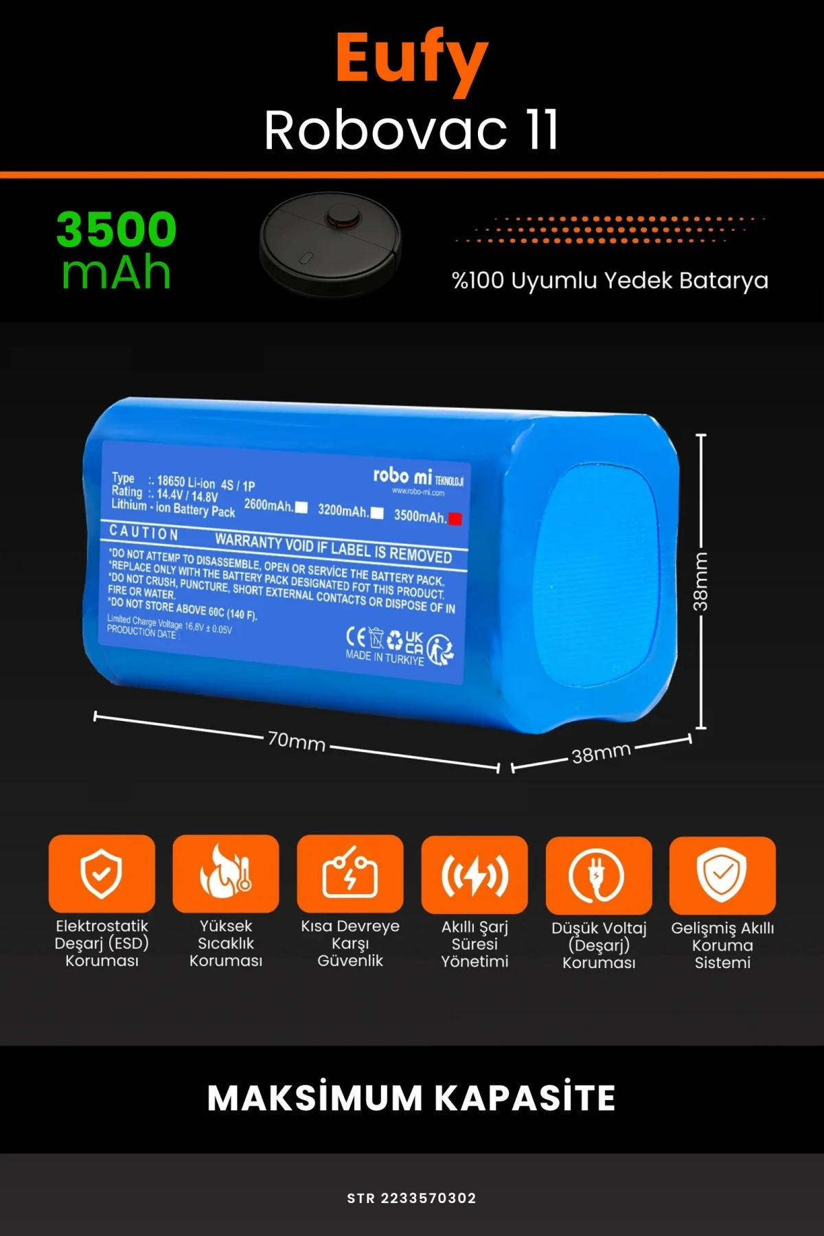 Eufy Robovac 11 3500mAh Robot Süpürge Bataryası - Gerçek Kapasite, Maksimum Güvenlik