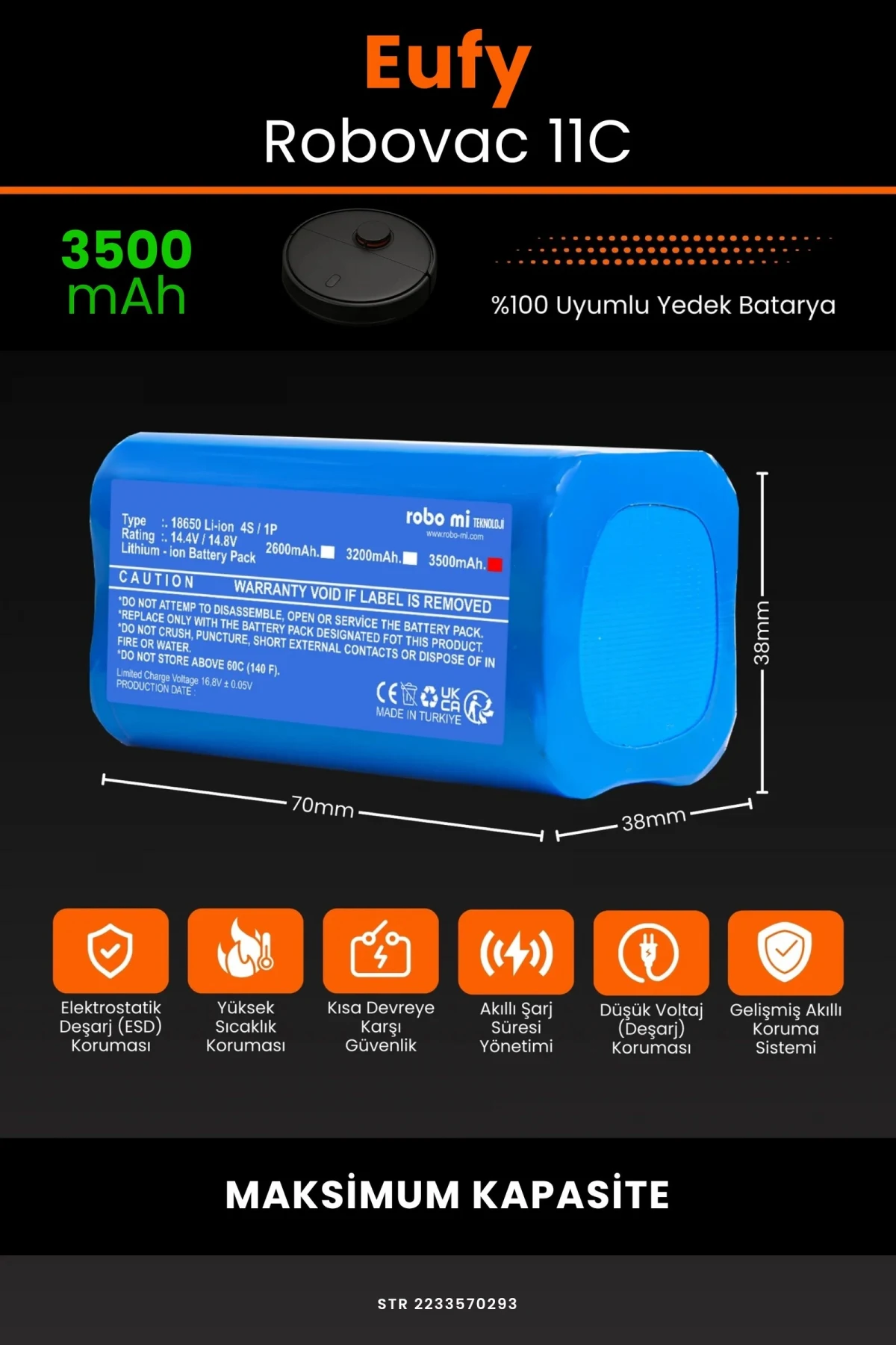 Eufy Robovac 11C 3500mAh Robot Süpürge Bataryası - Gerçek Kapasite, Maksimum Güvenlik