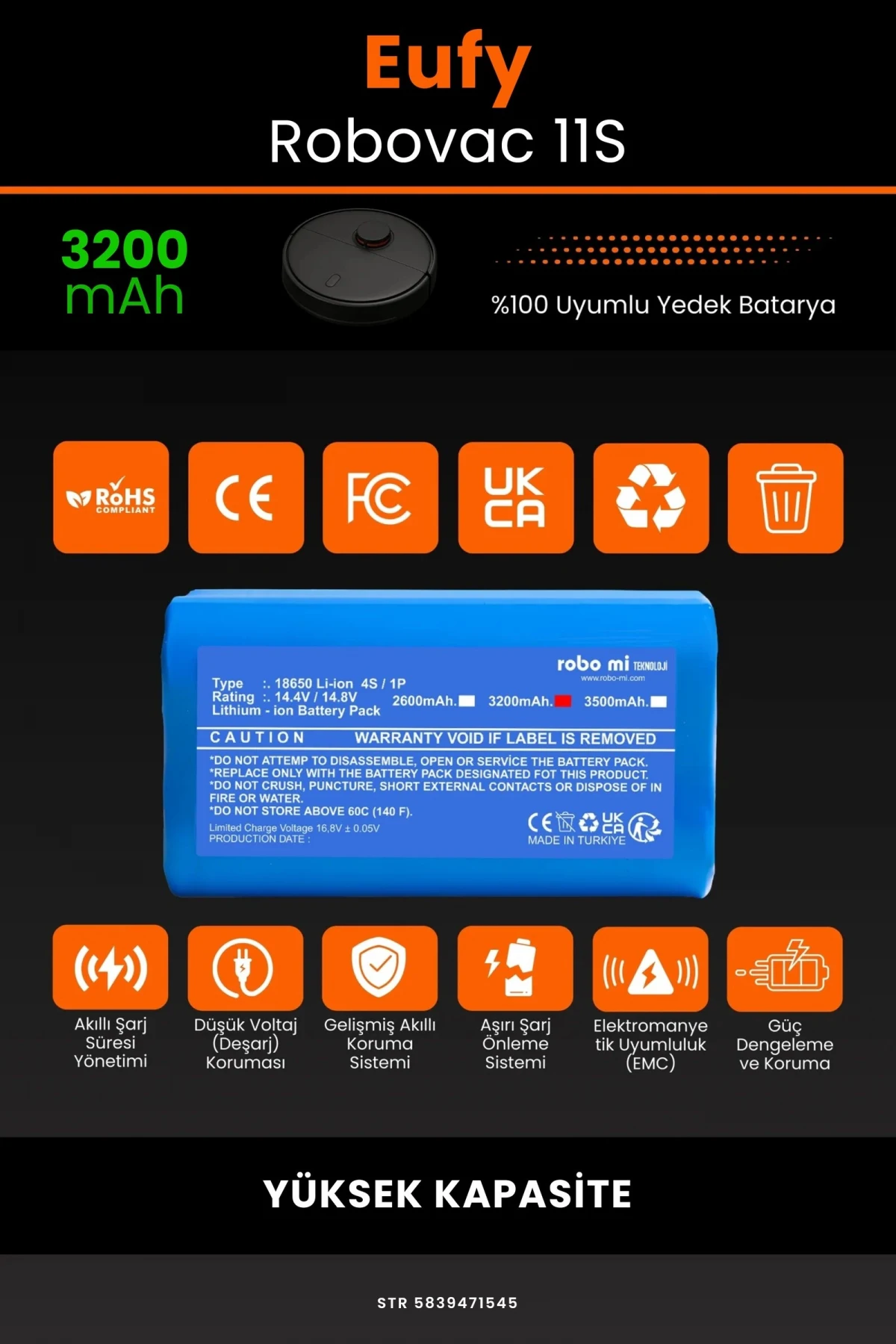 Eufy Robovac 11S 3200mAh Robot Süpürge Bataryası - Gerçek Kapasite, Maksimum Güvenlik