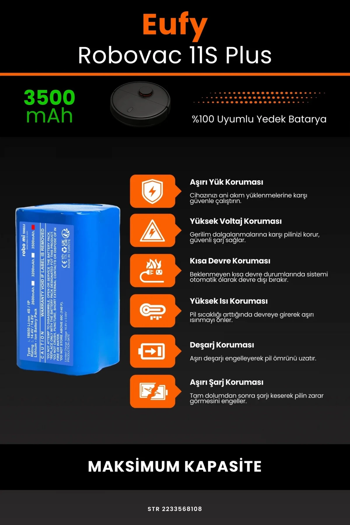 Eufy Robovac 11S Plus 3500mAh Robot Süpürge Bataryası - Gerçek Kapasite, Maksimum Güvenlik