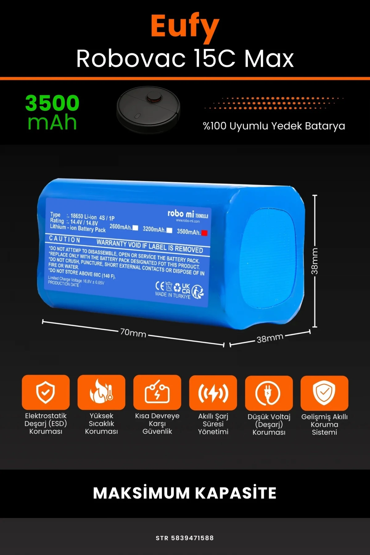 Eufy Robovac 15C Max 3500mAh Robot Süpürge Bataryası - Gerçek Kapasite, Maksimum Güvenlik