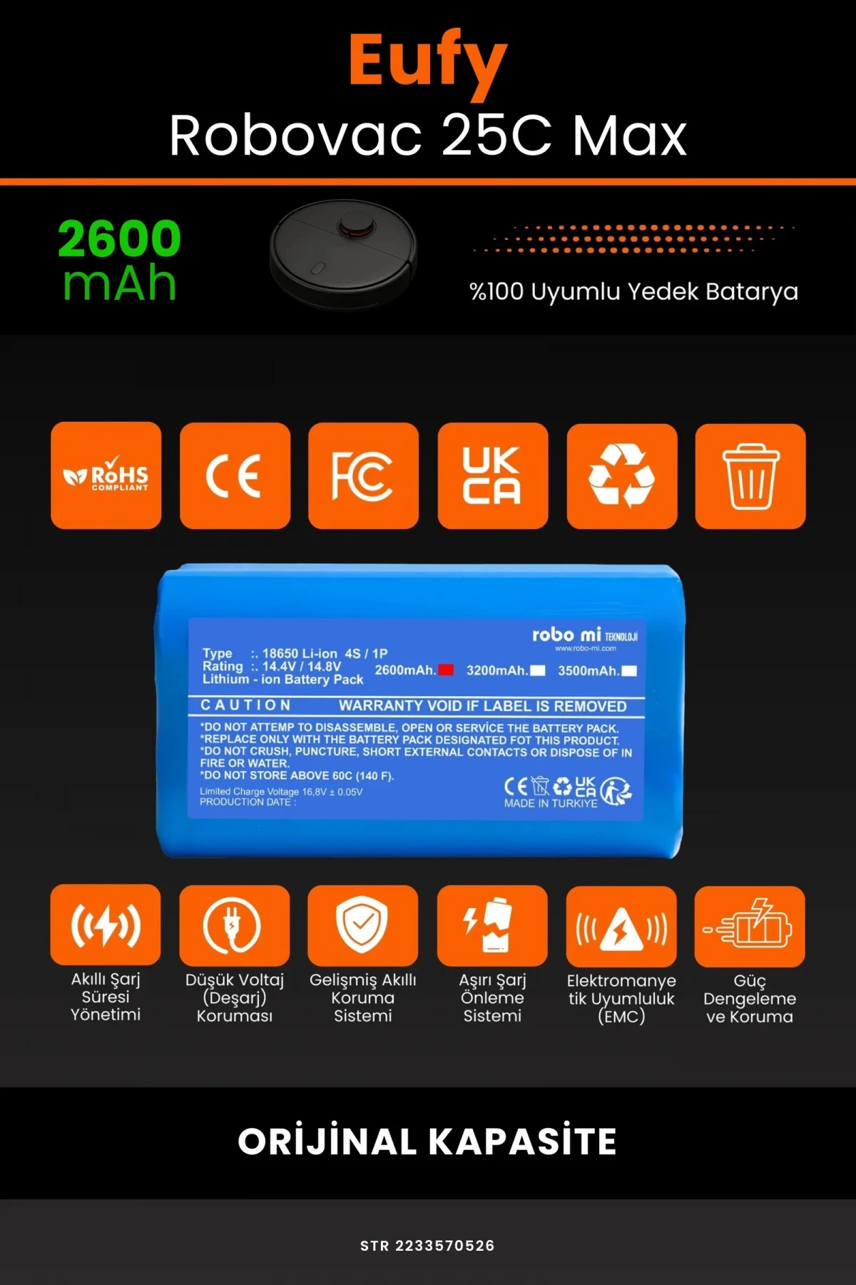 Eufy Robovac 25C Max 2600mAh Robot Süpürge Bataryası - Gerçek Kapasite, Maksimum Güvenlik