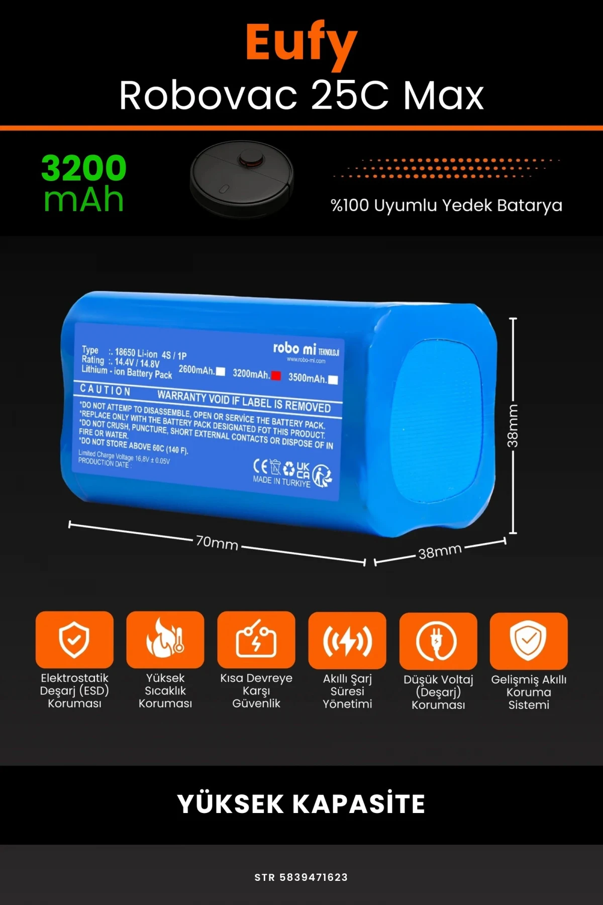 Eufy Robovac 25C Max 3200mAh Robot Süpürge Bataryası - Gerçek Kapasite, Maksimum Güvenlik