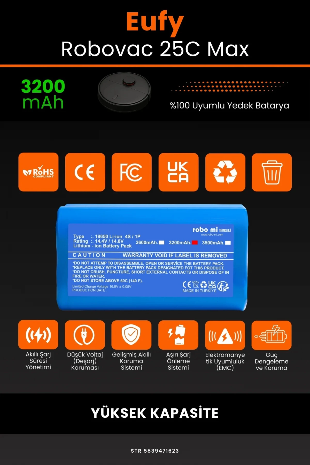 Eufy Robovac 25C Max 3200mAh Robot Süpürge Bataryası - Gerçek Kapasite, Maksimum Güvenlik