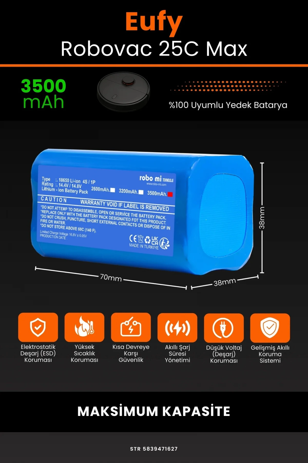 Eufy Robovac 25C Max 3500mAh Robot Süpürge Bataryası - Gerçek Kapasite, Maksimum Güvenlik