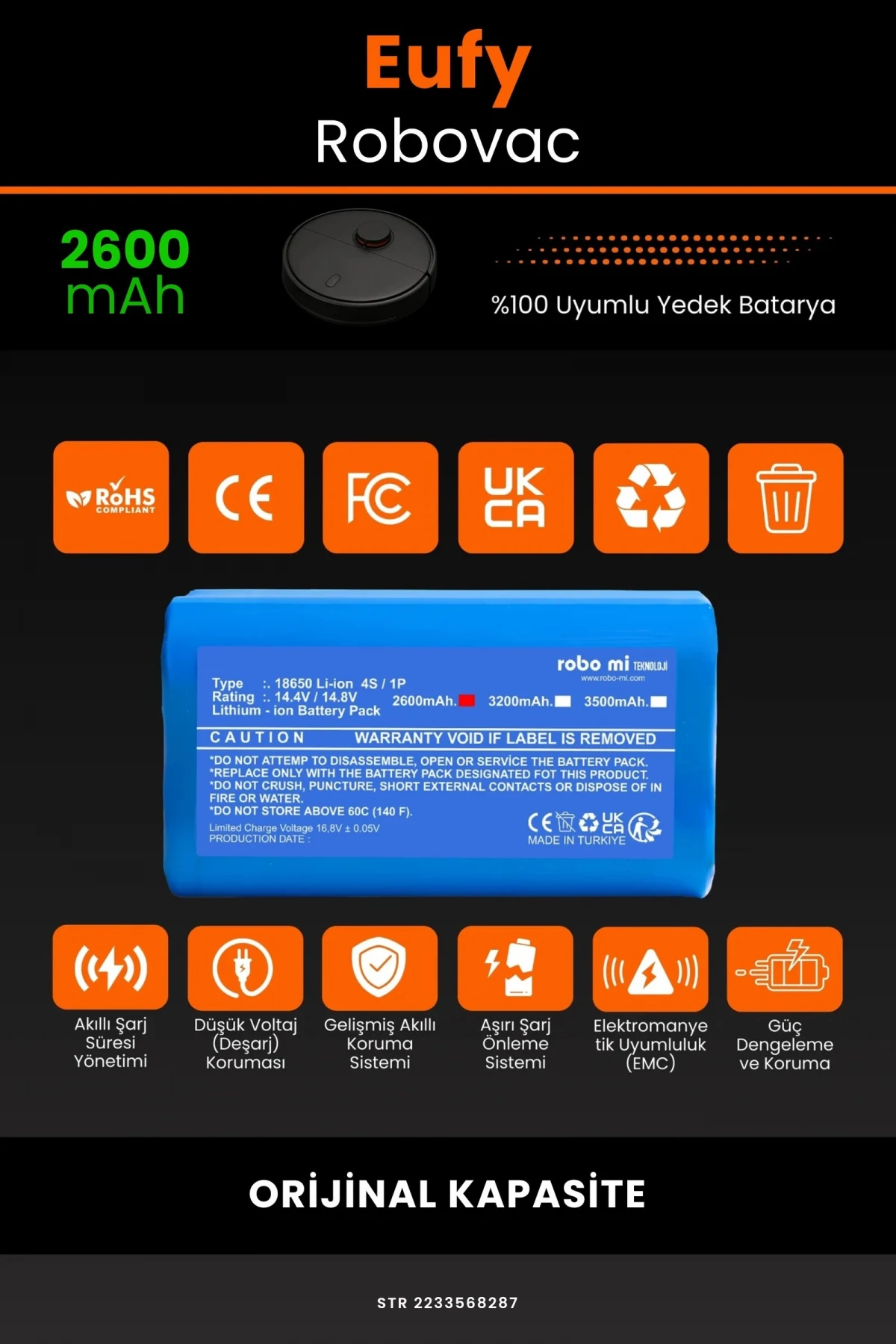 Eufy Robovac 2600mAh Robot Süpürge Bataryası - Gerçek Kapasite, Maksimum Güvenlik