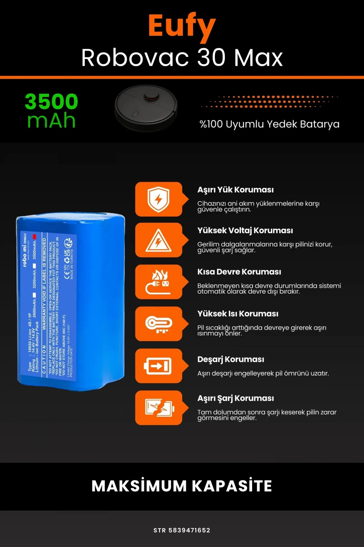 Eufy Robovac 30 Max 3500mAh Robot Süpürge Bataryası - Gerçek Kapasite, Maksimum Güvenlik