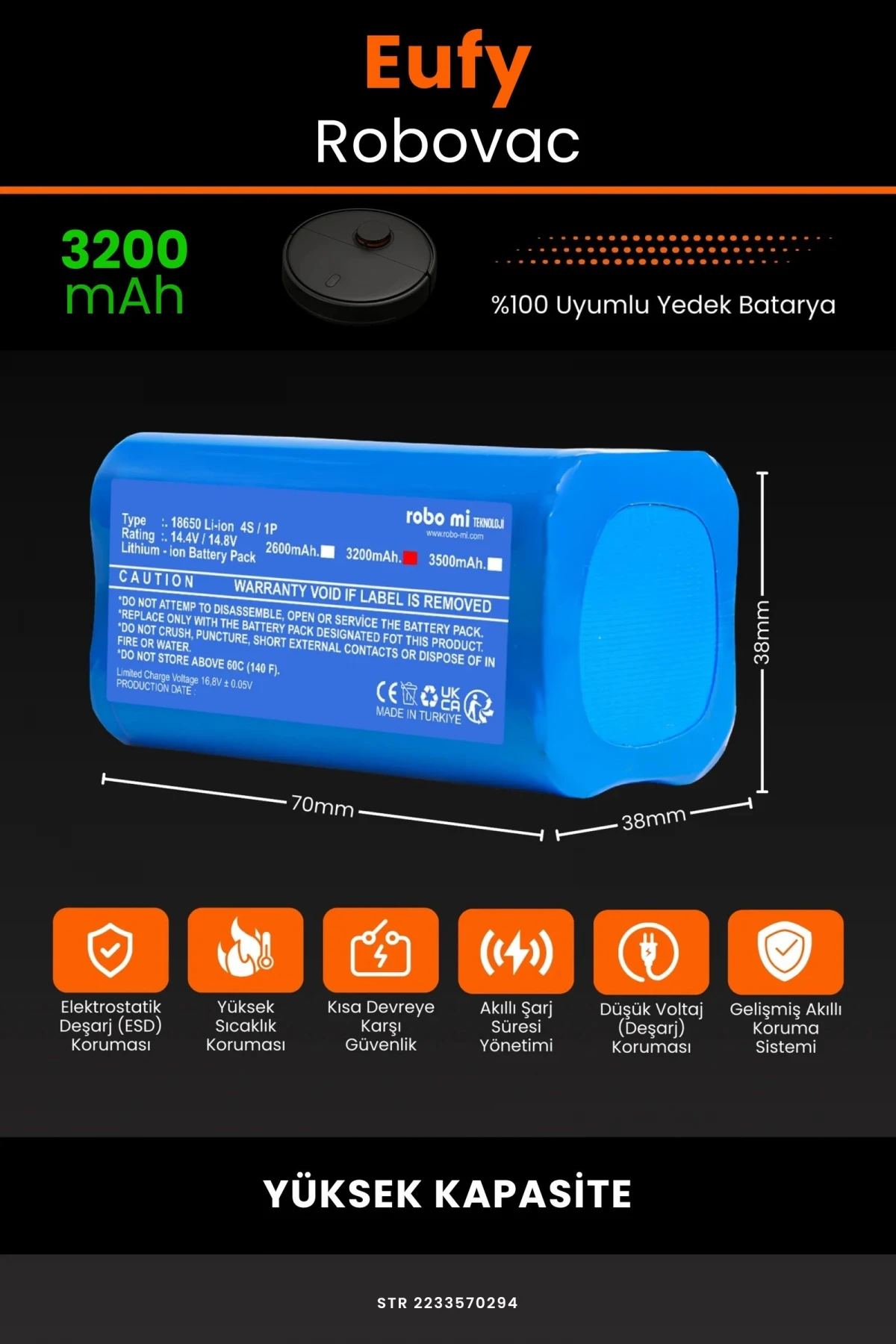 Eufy Robovac 3200mAh Robot Süpürge Bataryası - Gerçek Kapasite, Maksimum Güvenlik