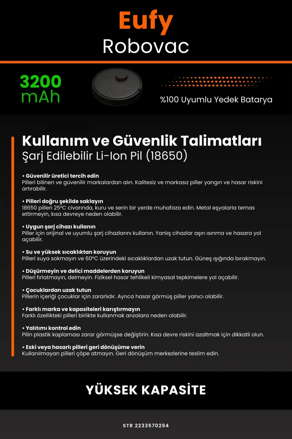 Eufy Robovac 3200mAh Robot Süpürge Bataryası - Gerçek Kapasite, Maksimum Güvenlik