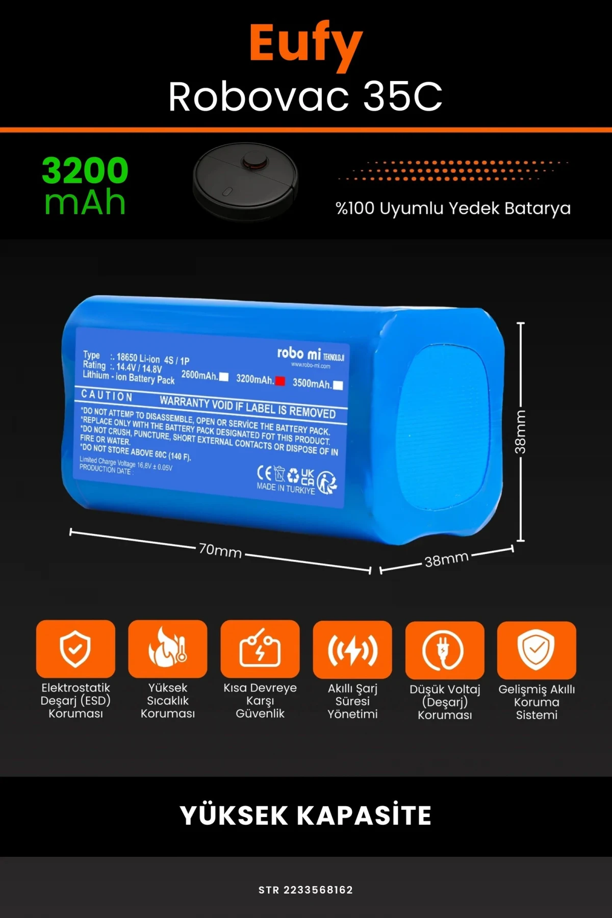 Eufy Robovac 35C 3200mAh Robot Süpürge Bataryası - Gerçek Kapasite, Maksimum Güvenlik