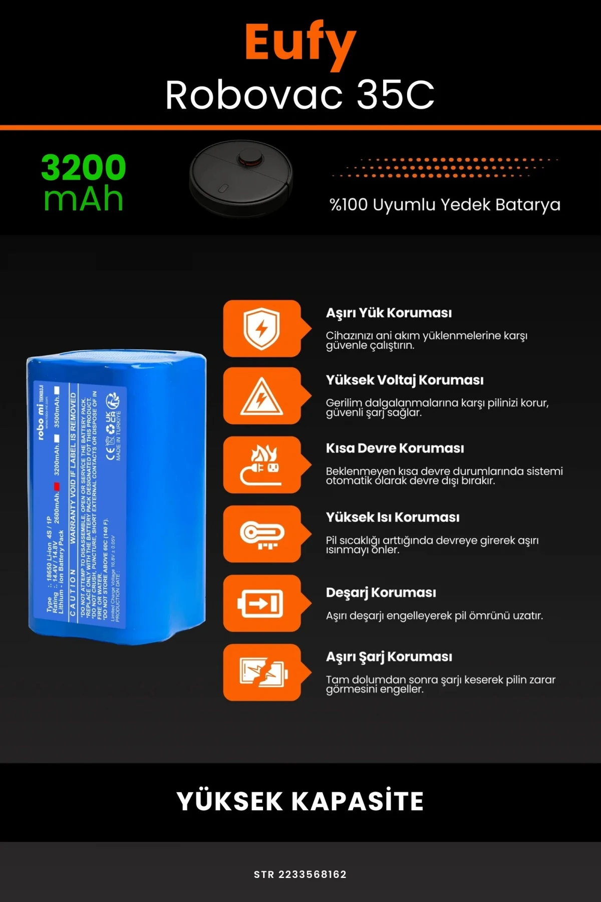 Eufy Robovac 35C 3200mAh Robot Süpürge Bataryası - Gerçek Kapasite, Maksimum Güvenlik