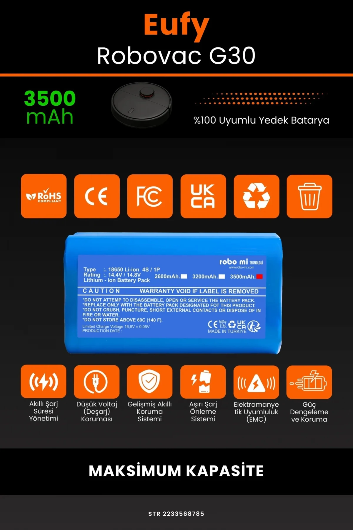 Eufy Robovac G30 3500mAh Robot Süpürge Bataryası - Gerçek Kapasite, Maksimum Güvenlik