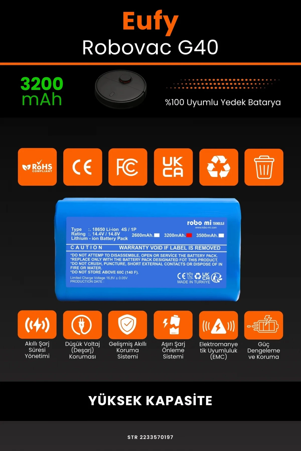 Eufy Robovac G40 3200mAh Robot Süpürge Bataryası - Gerçek Kapasite, Maksimum Güvenlik