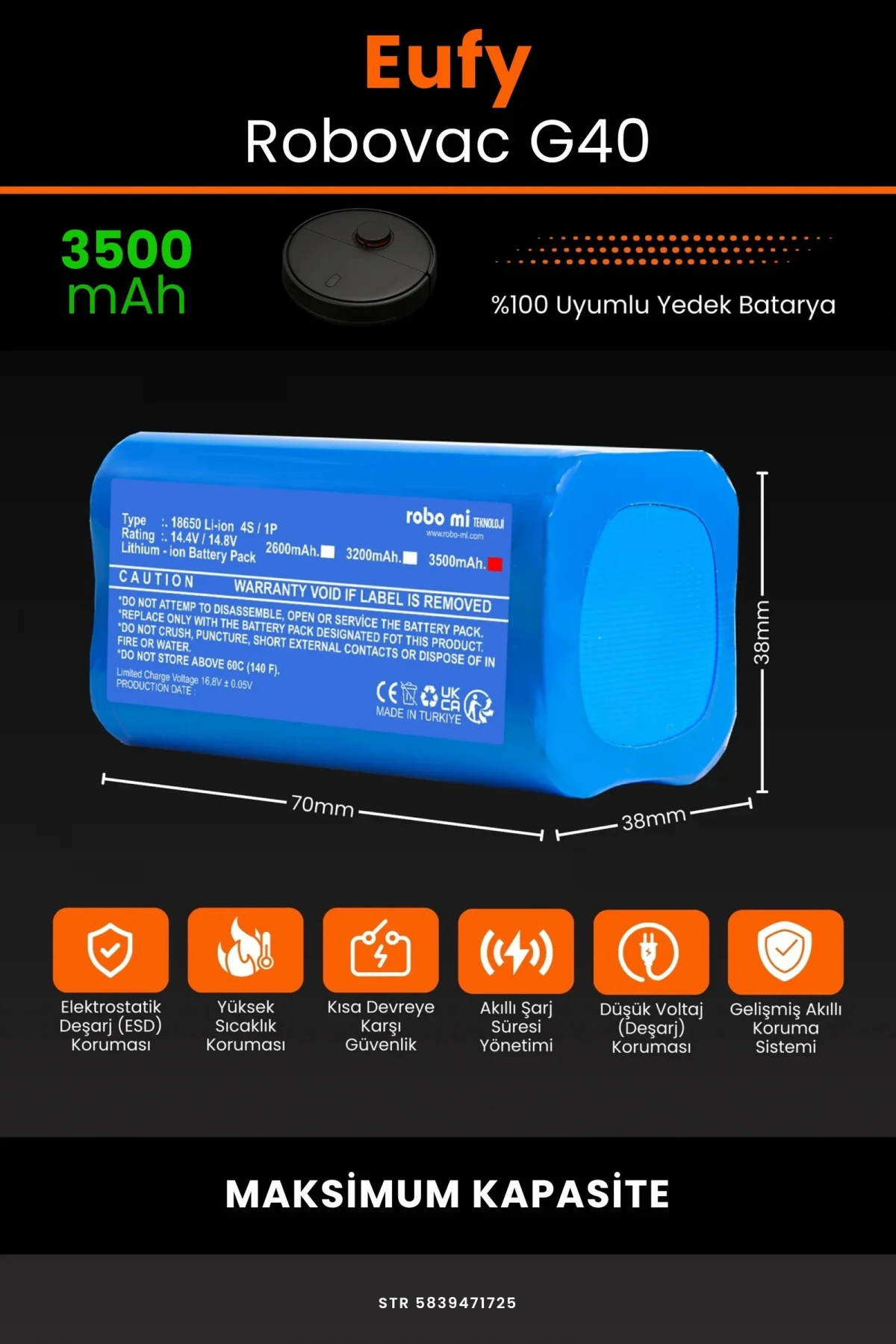 Eufy Robovac G40 3500mAh Robot Süpürge Bataryası - Gerçek Kapasite, Maksimum Güvenlik