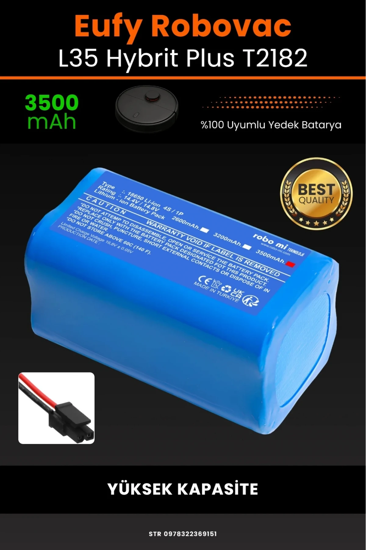 Eufy RoboVac L35 Hybrid Plus T2182 Uyumlu 3500mAh, Robot Süpürge Bataryası - Yüksek Kapasite