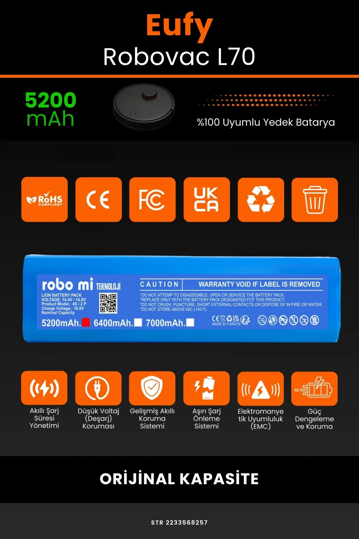 Eufy Robovac L70 5200mAh Robot Süpürge Bataryası - Gerçek Kapasite, Maksimum Güvenlik