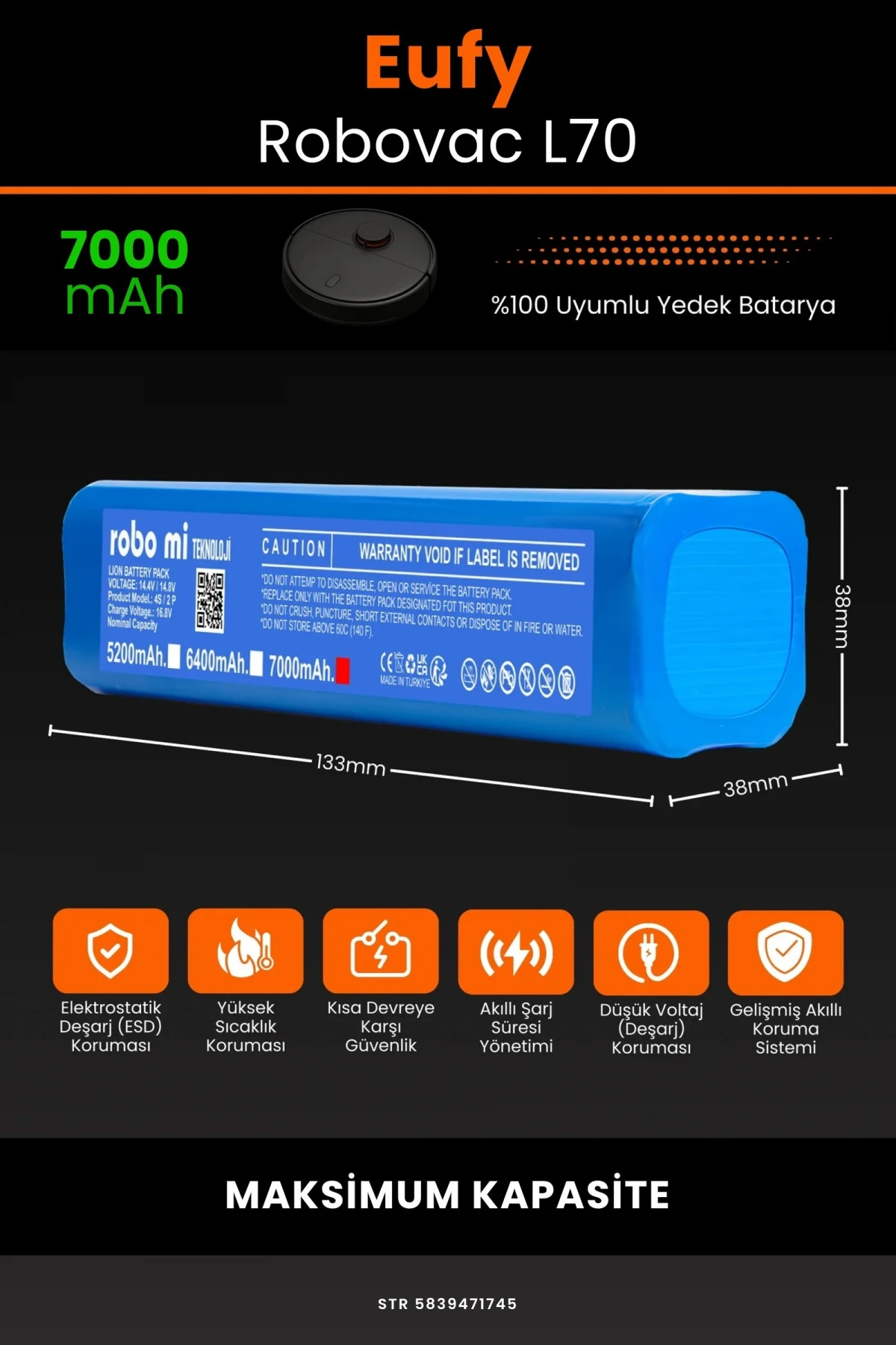 Eufy Robovac L70 7000mAh Robot Süpürge Bataryası - Gerçek Kapasite, Maksimum Güvenlik