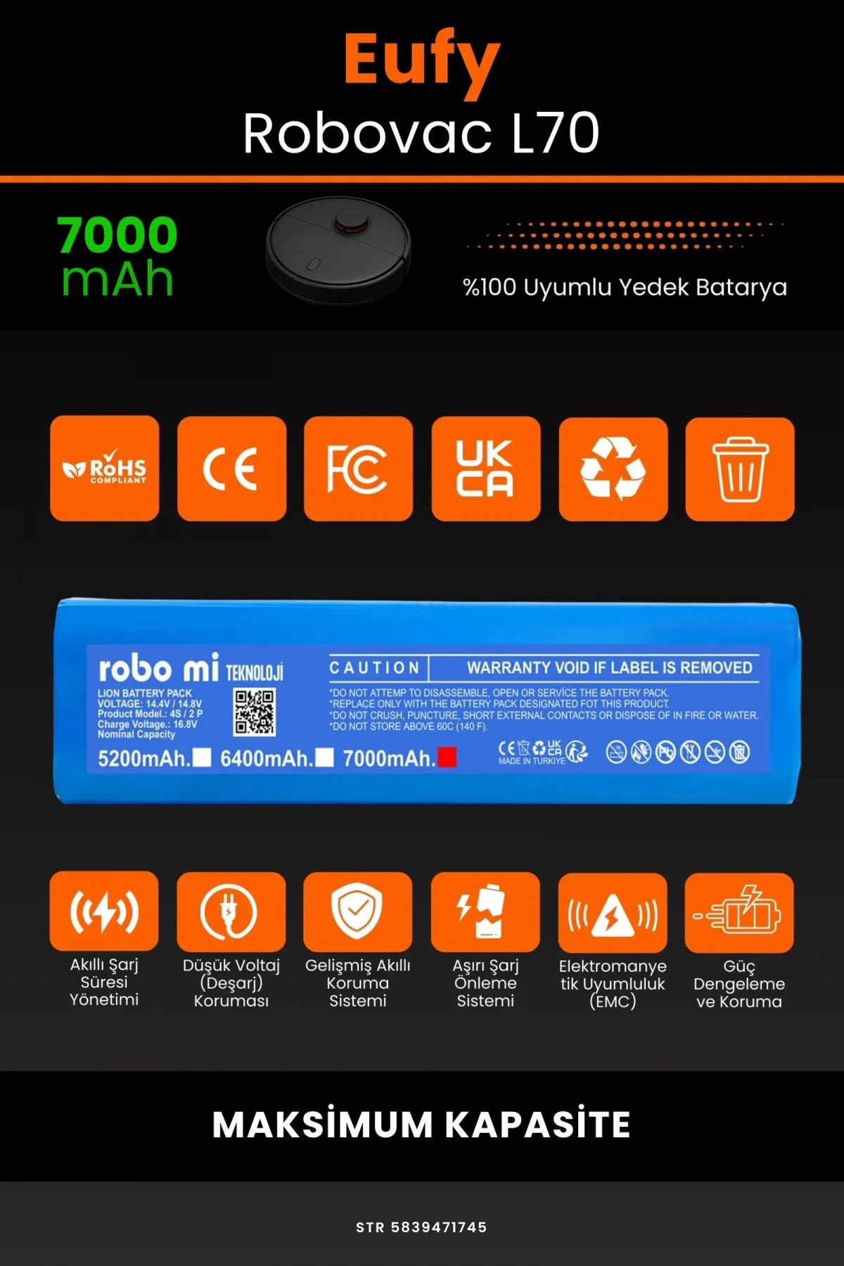 Eufy Robovac L70 7000mAh Robot Süpürge Bataryası - Gerçek Kapasite, Maksimum Güvenlik