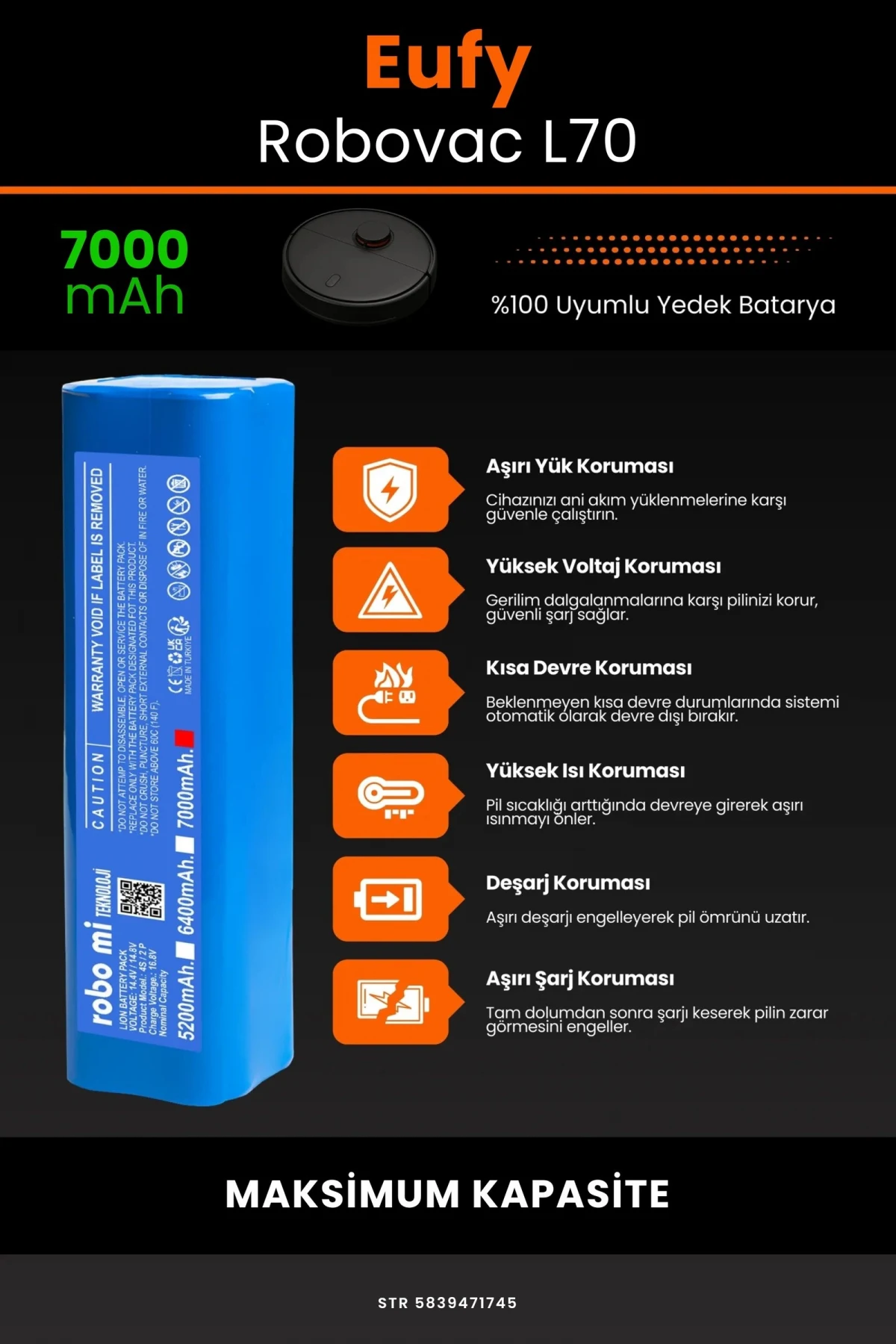 Eufy Robovac L70 7000mAh Robot Süpürge Bataryası - Gerçek Kapasite, Maksimum Güvenlik