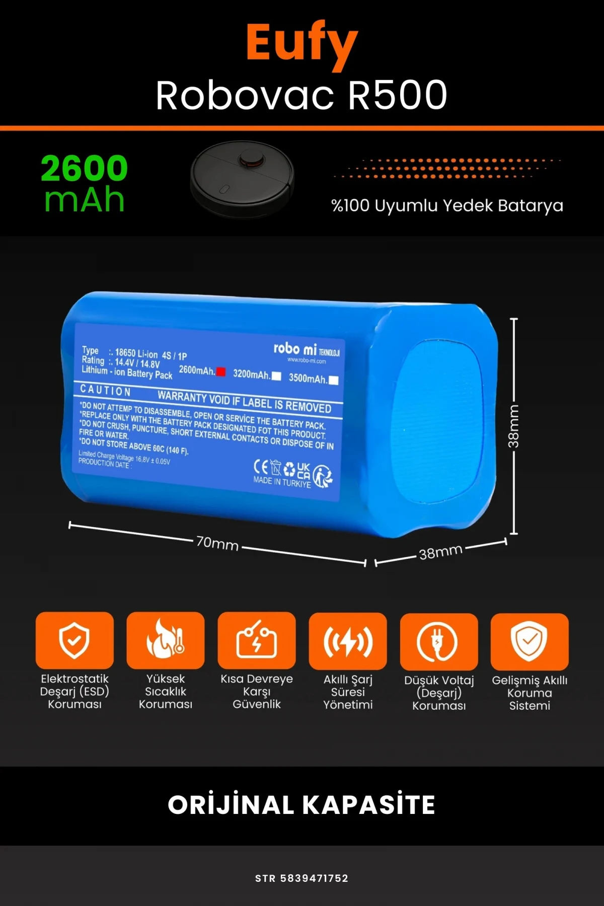 Eufy Robovac R500 2600mAh Robot Süpürge Bataryası - Gerçek Kapasite - Maksimum Güvenlik