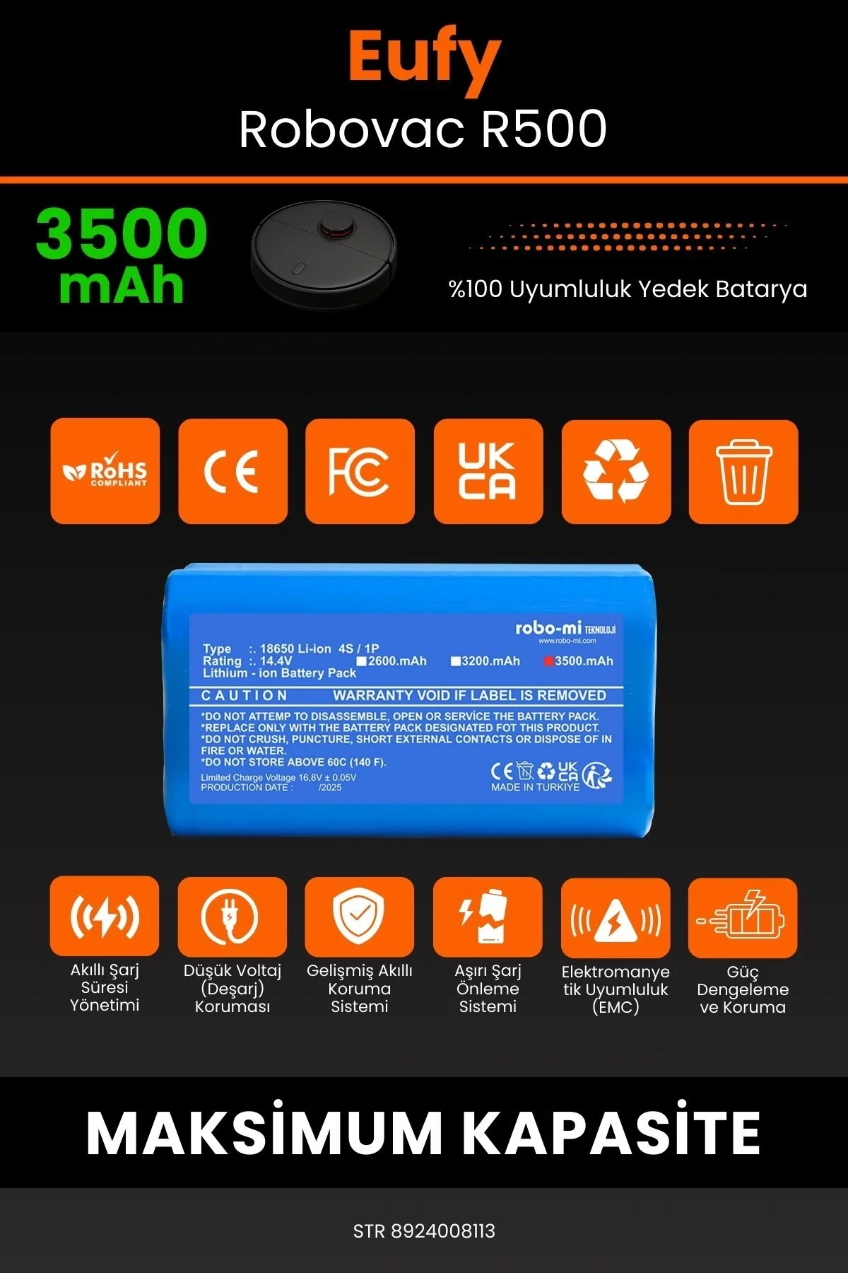 Eufy Robovac R500 3500mAh Robot Süpürge Bataryası - Gerçek Kapasite - Maksimum Güvenlik