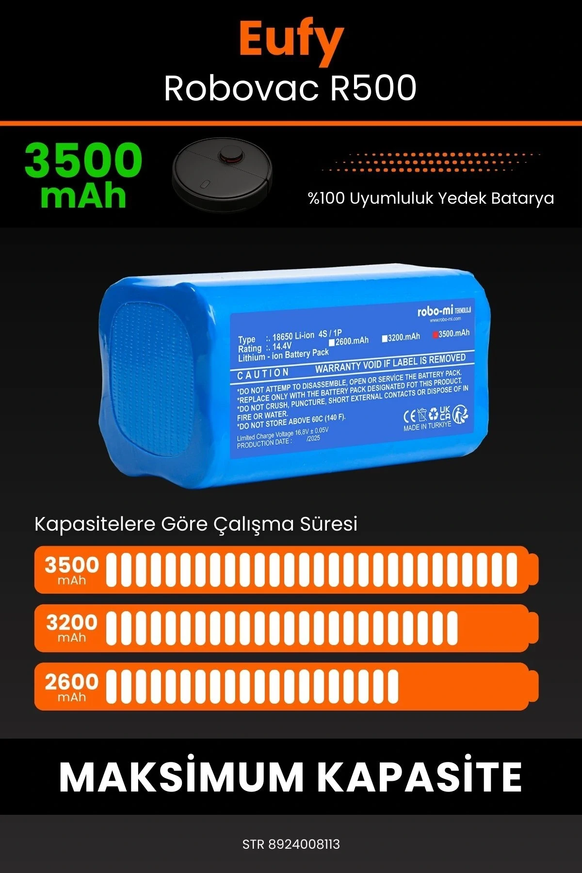 Eufy Robovac R500 3500mAh Robot Süpürge Bataryası - Gerçek Kapasite - Maksimum Güvenlik