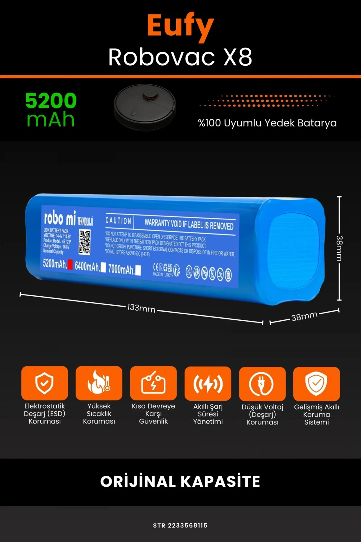 Eufy Robovac X8 5200mAh Robot Süpürge Bataryası - Gerçek Kapasite, Maksimum Güvenlik