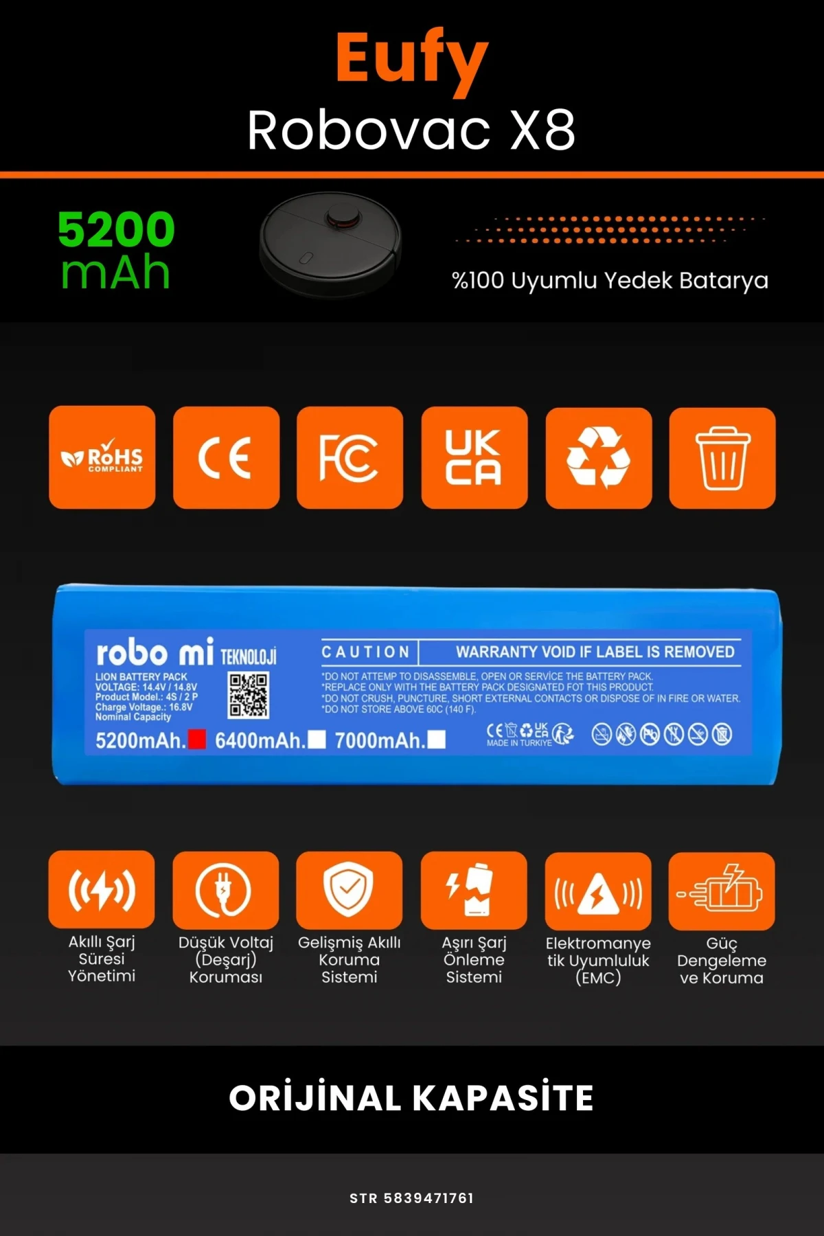 Eufy Robovac X8 5200mAh Robot Süpürge Bataryası - Gerçek Kapasite, Maksimum Güvenlik