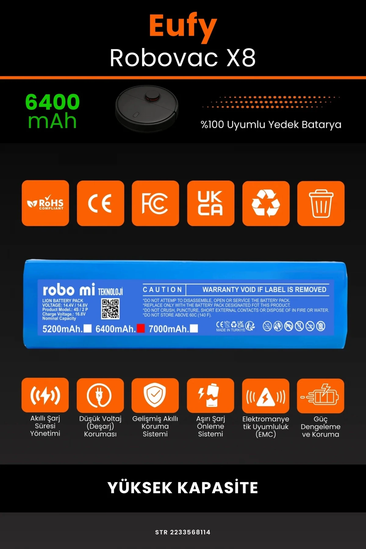 Eufy Robovac X8 6400mAh Robot Süpürge Bataryası - Gerçek Kapasite, Maksimum Güvenlik