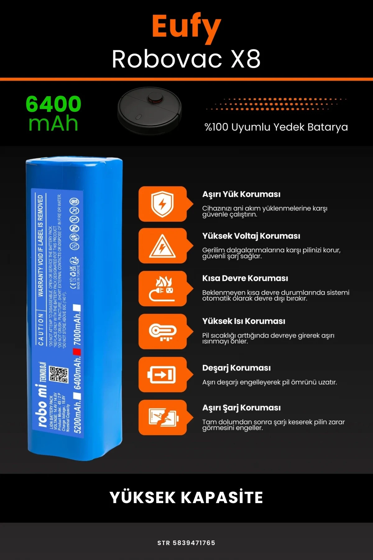 Eufy Robovac X8 6400mAh Robot Süpürge Bataryası - Gerçek Kapasite, Maksimum Güvenlik