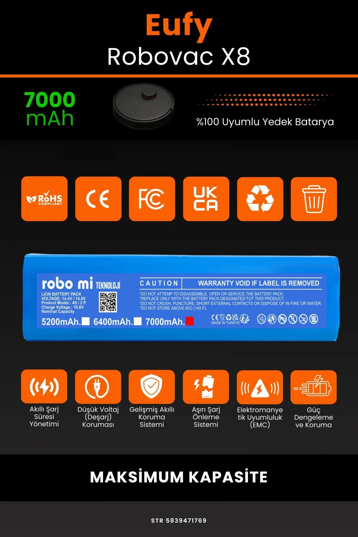 Eufy Robovac X8 7000mAh Robot Süpürge Bataryası - Gerçek Kapasite, Maksimum Güvenlik