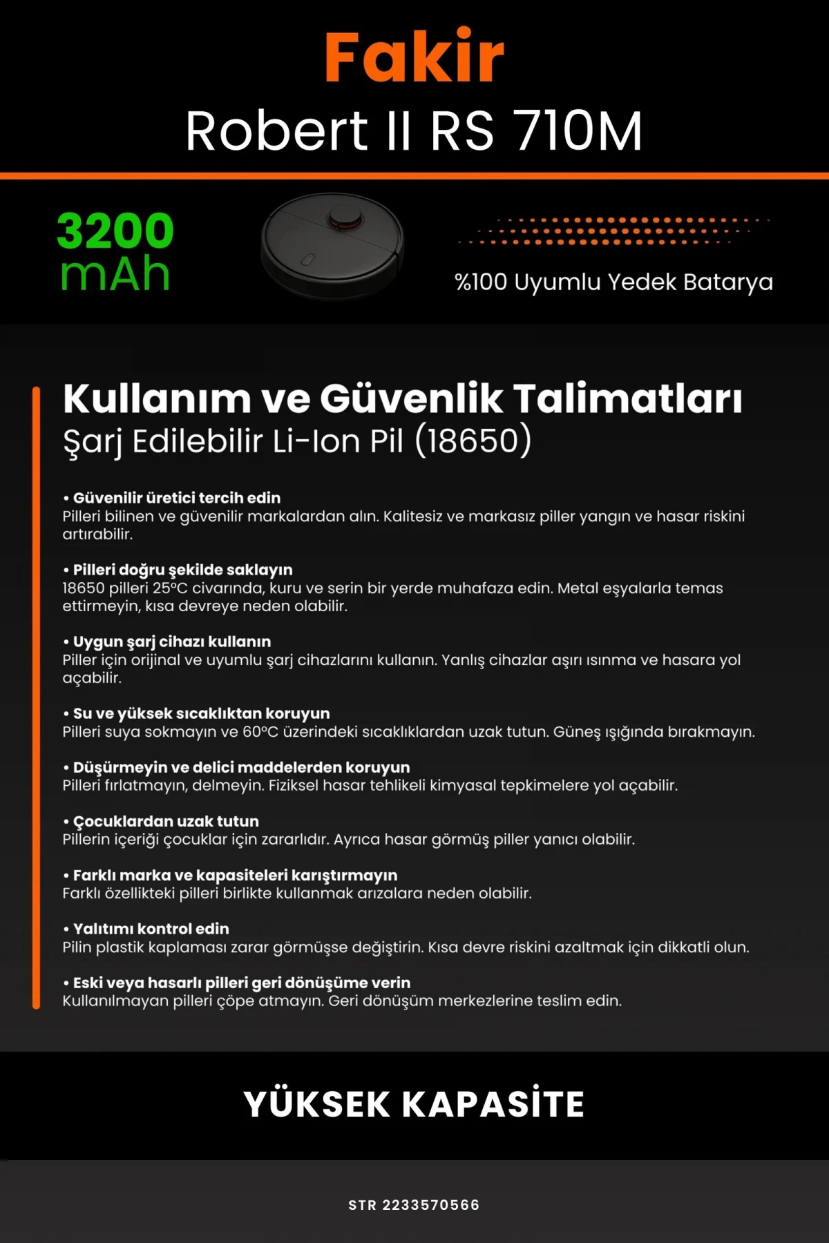 Fakir Robert II RS 710 M 3200mAh Robot Süpürge Bataryası - Gerçek Kapasite, Maksimum Güvenlik