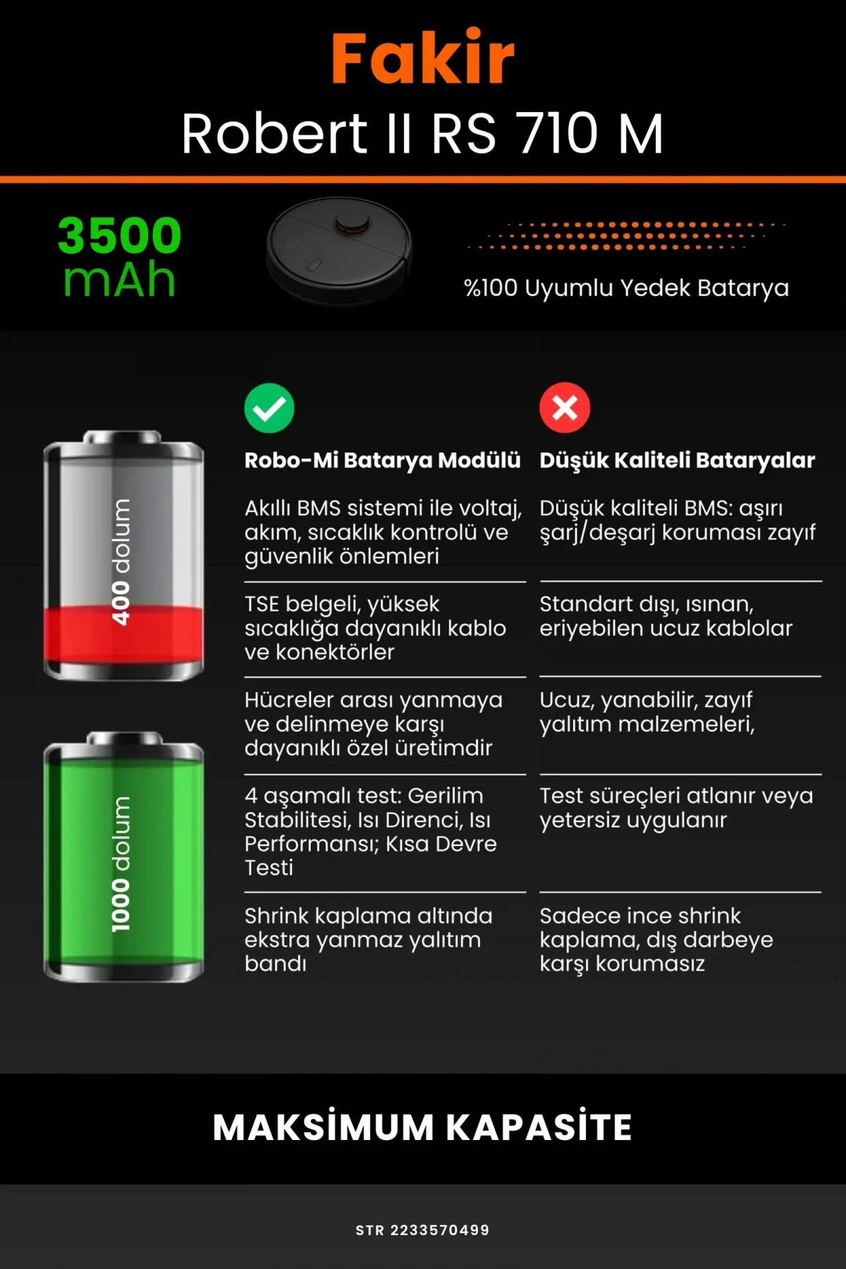 Fakir Robert II RS 710 M 3500mAh Robot Süpürge Bataryası - Gerçek Kapasite, Maksimum Güvenlik