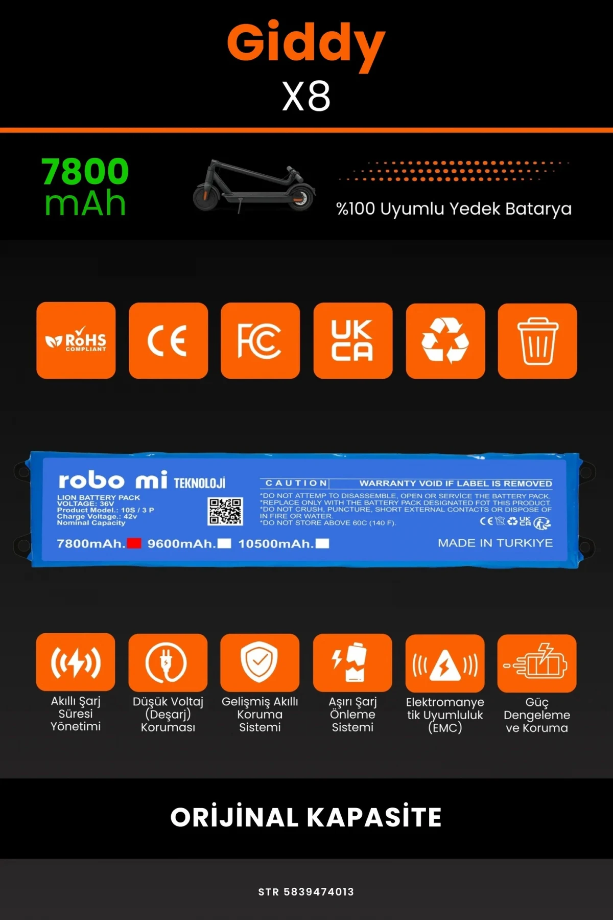 Giddy X8 / 36V 7800mAh Elektrikli Scooter Bataryası - Gerçek Kapasite, Maksimum Güvenlik