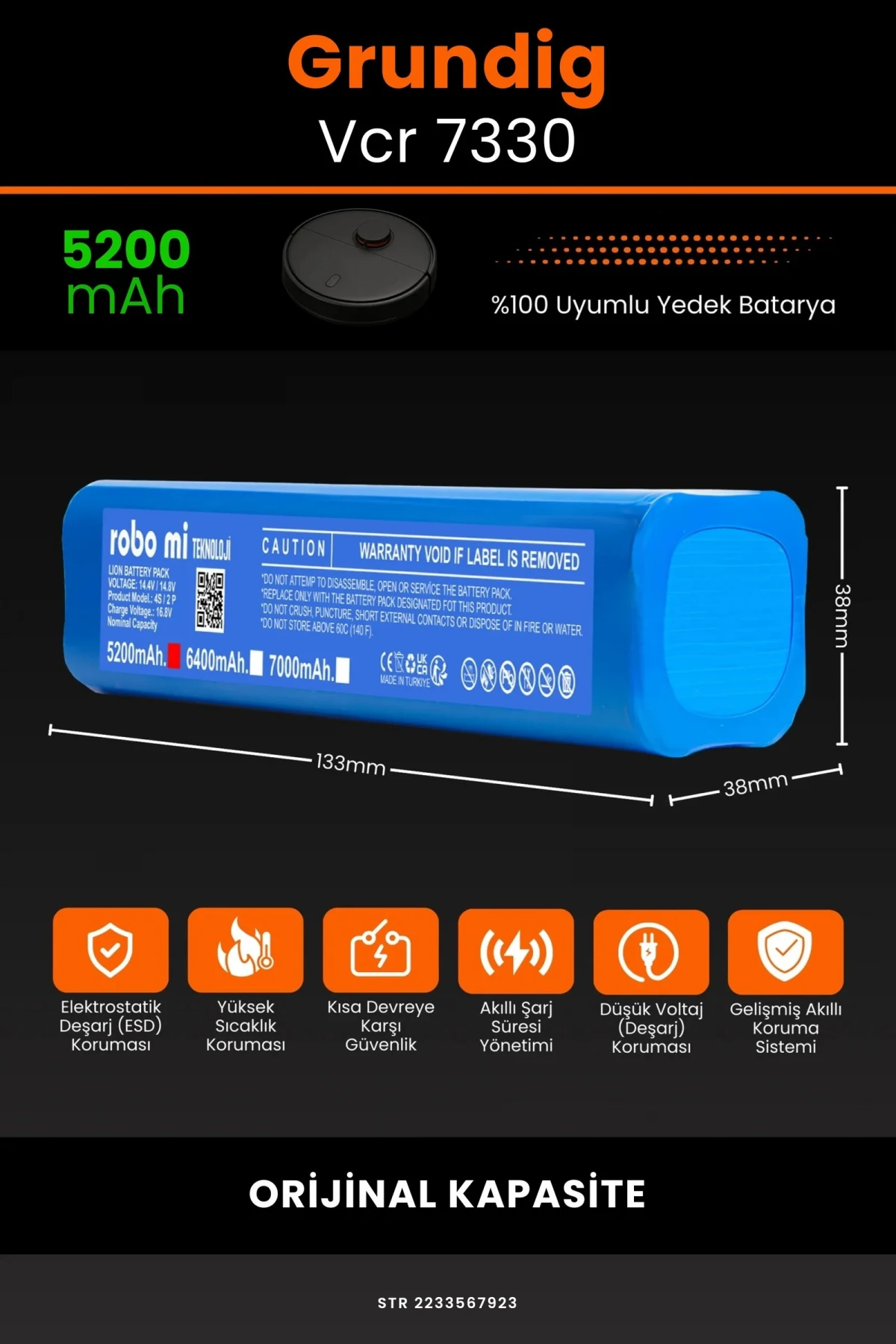 Grundig Vcr 7330 5200mAh Robot Süpürge Bataryası - Gerçek Kapasite, Maksimum Güvenlik