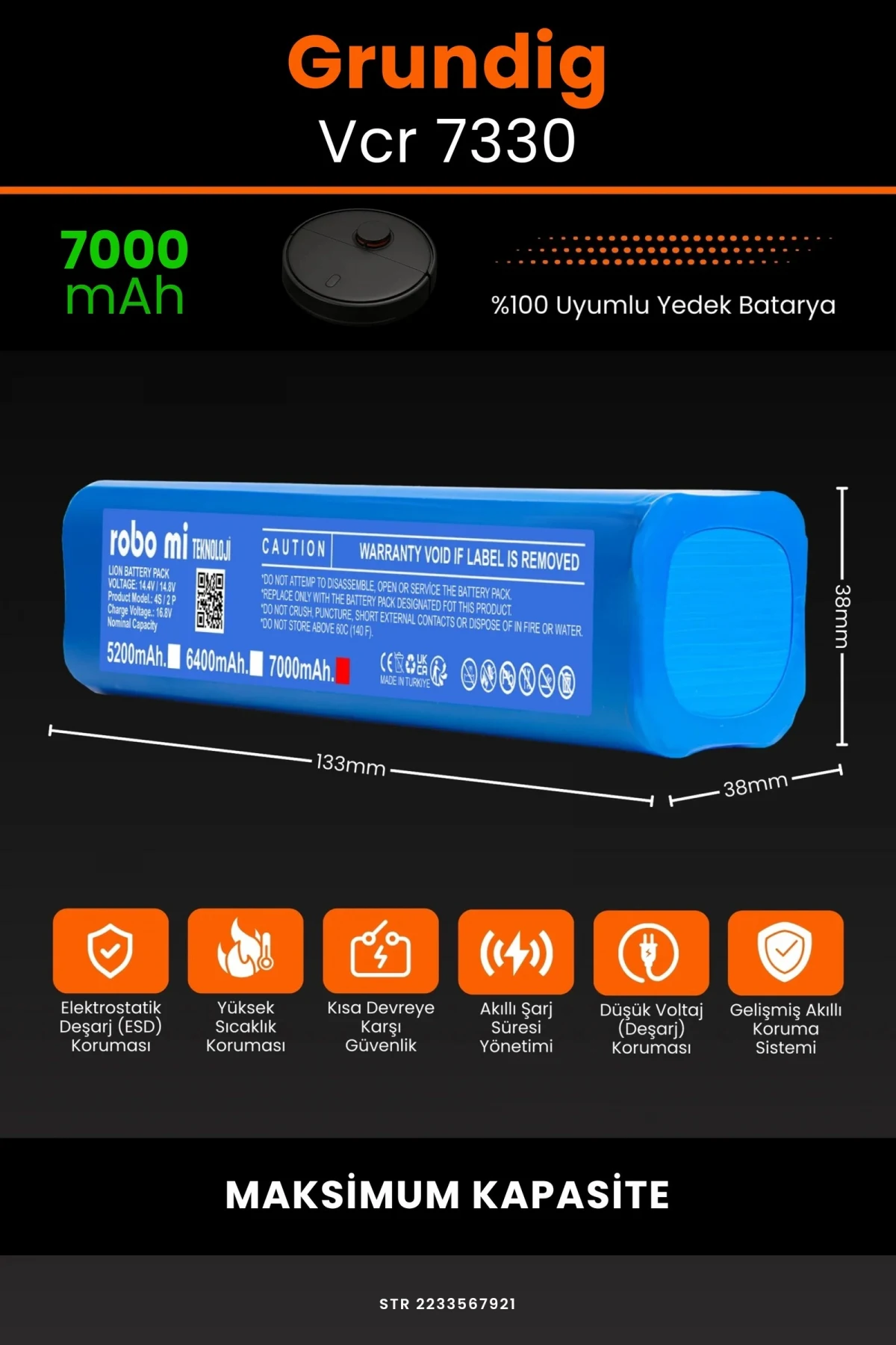 Grundig Vcr 7330 7000mAh Robot Süpürge Bataryası - Gerçek Kapasite, Maksimum Güvenlik